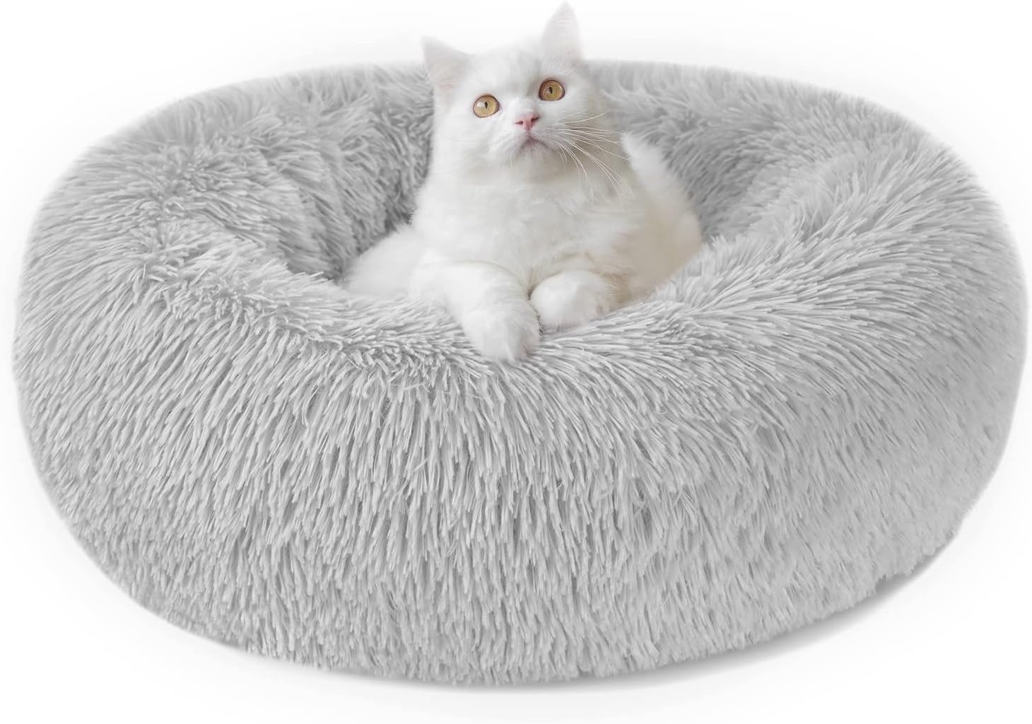 Calming Dog Cat Donut Bed - 19.7in Fluffy Plush Puppy Kitten Cuddler Round Bed,...