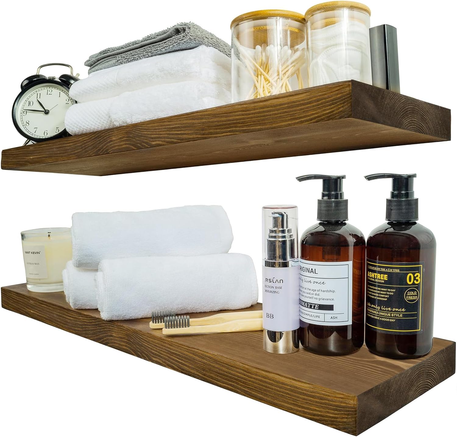 BGMG Wood Floating Shelves 24 inch, Wide Rustic Wooden Wall Shelves for Bathroom...