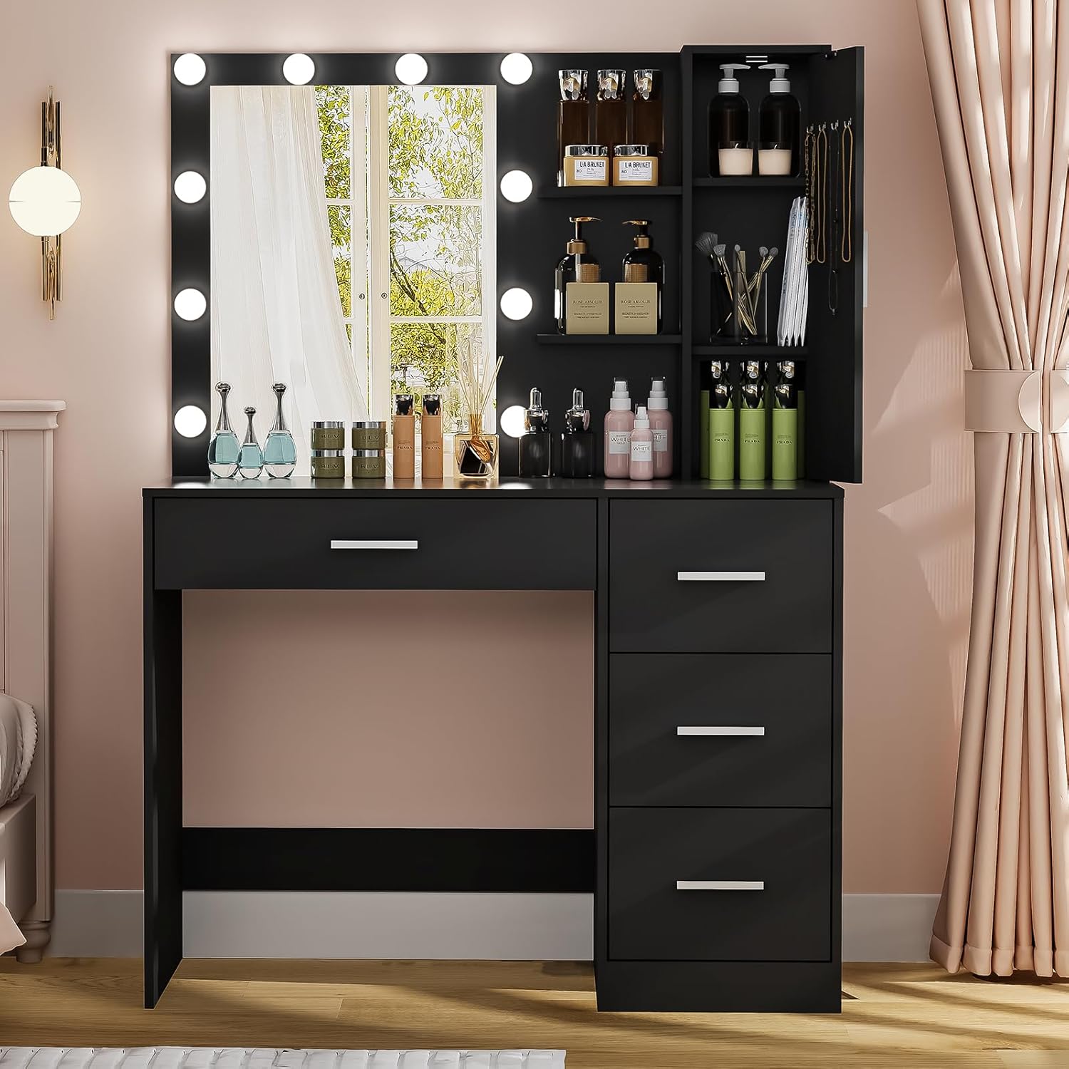 usikey Makeup Vanity with Lights, Vanity Desk with Mirror and 10 LED Lights, Van...