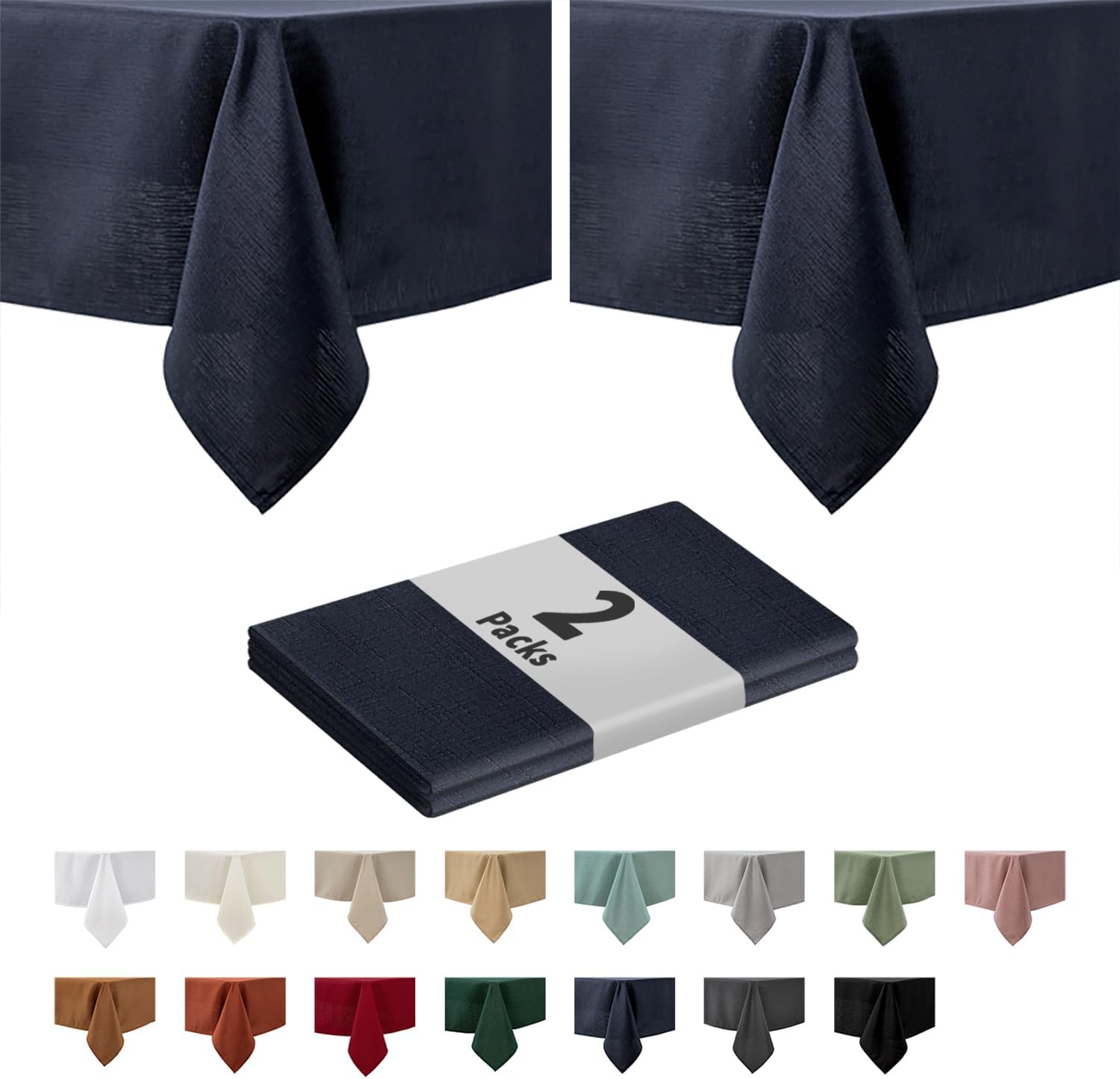 maxmill 2 Pack 60 x 84 Inch Navy Faux Linen Textured Rectangle Tablecloth Water...