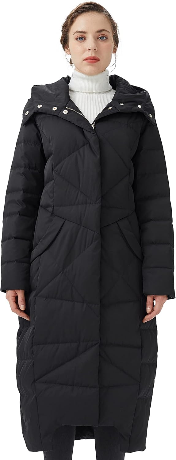 Orolay Women's Puffer Down Coat Winter Maxi Jacket with Hood Black Medium