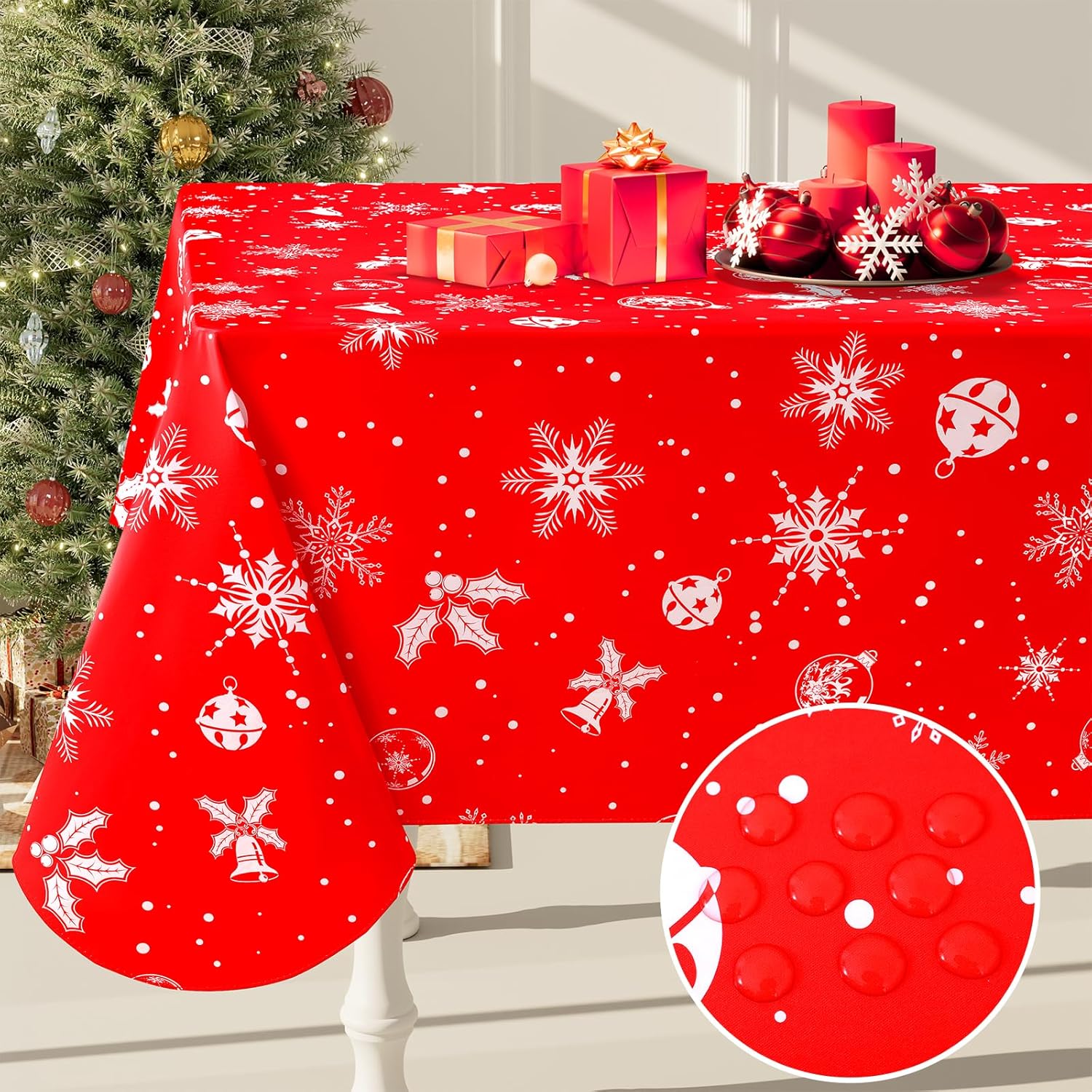 Smiry Christmas Rectangle Table Cloth, Waterproof Vinyl Tablecloth with Flannel...