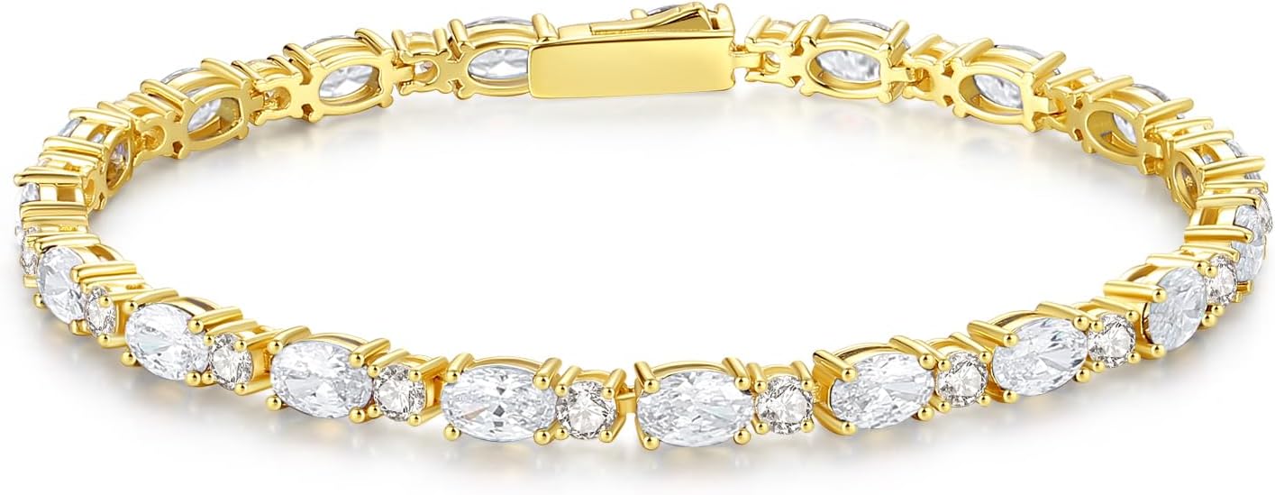 FANCIME 14K Gold Plated Birthstone Bracelets 4mm Sterling Silver Tennis Bracelet...