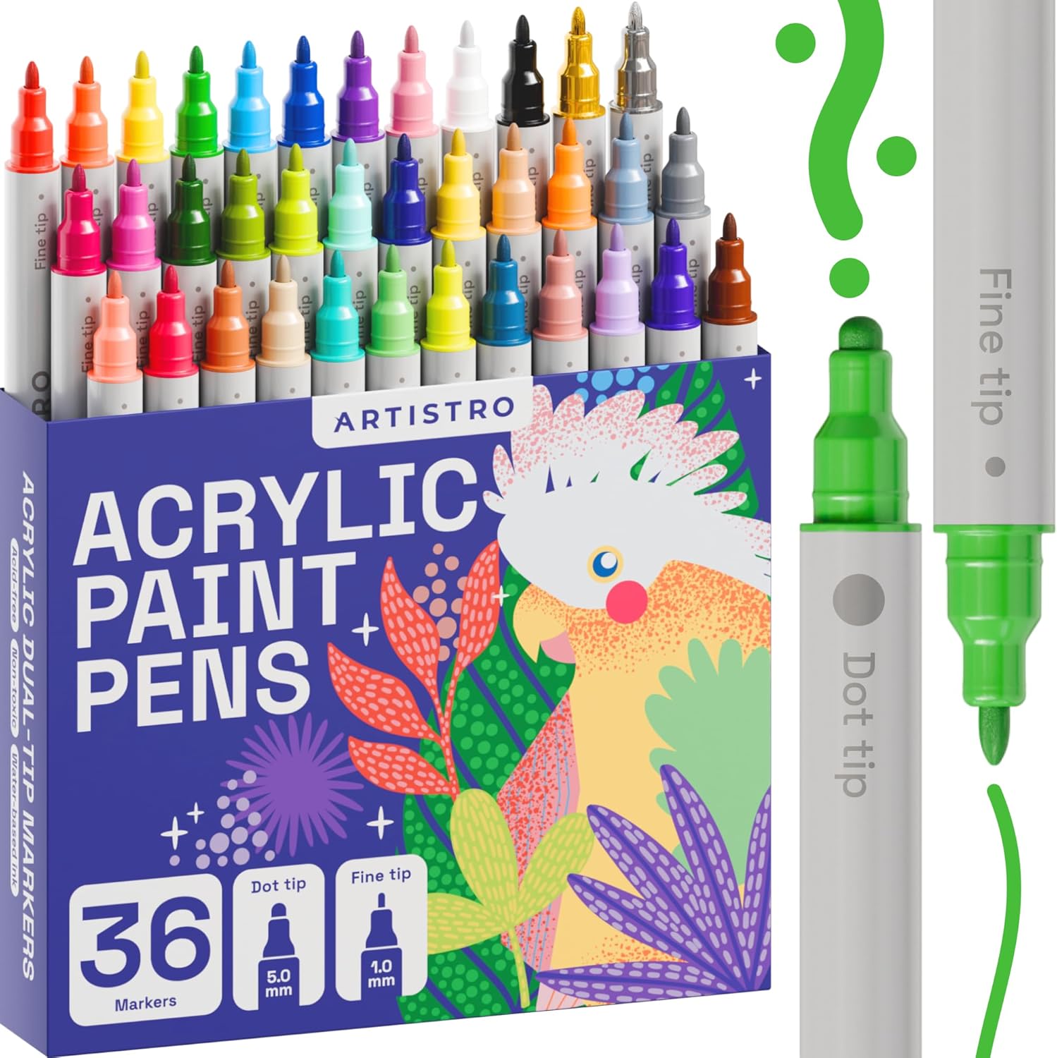 ARTISTRO 36 Acrylic Paint Pens, Acrylic Paint Markers, Fabric Markers for Textil...