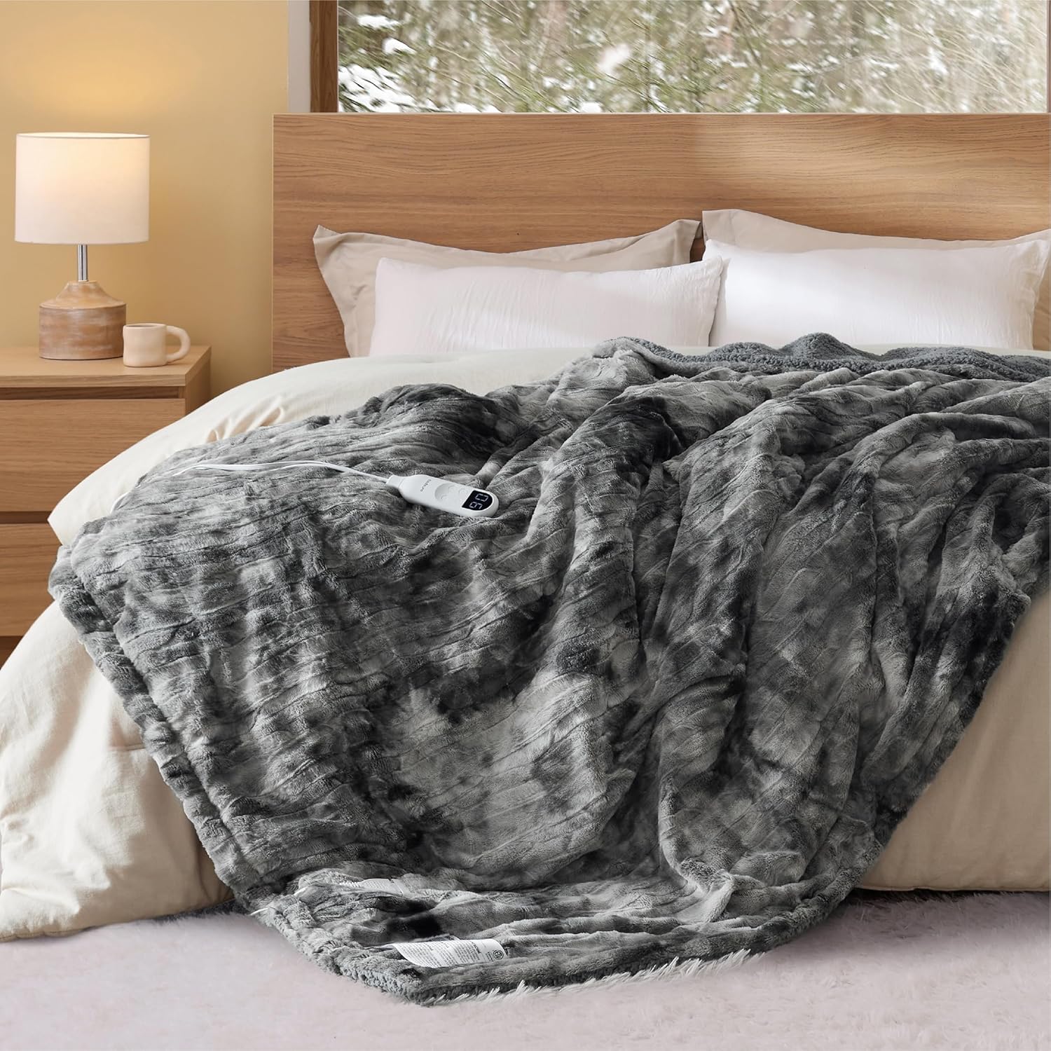 Bedsure Electric Blanket Full Size - Faux Fur Sherpa Heated Blanket, Fast Heatin...