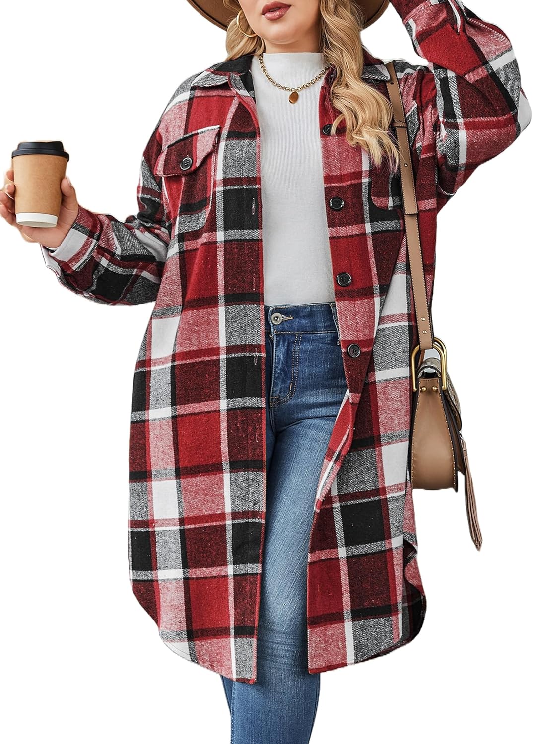 IN'VOLAND Womens Plus Size Flannel Plaid Shirts Long Sleeve Lounge Lapel Boyfrie...