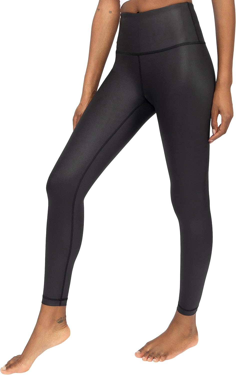 90 Degree By Reflex Womens High Waist High Shine Faux Leather Disco Ankle Leggin...