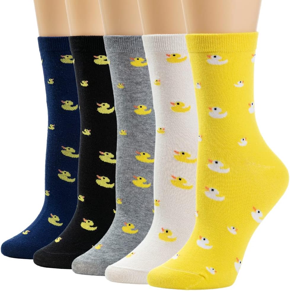 Losa Kute 5 Pairs Cute Patterned Socks Warm Crew Socks 5-9 B 5 Pairs Ducks