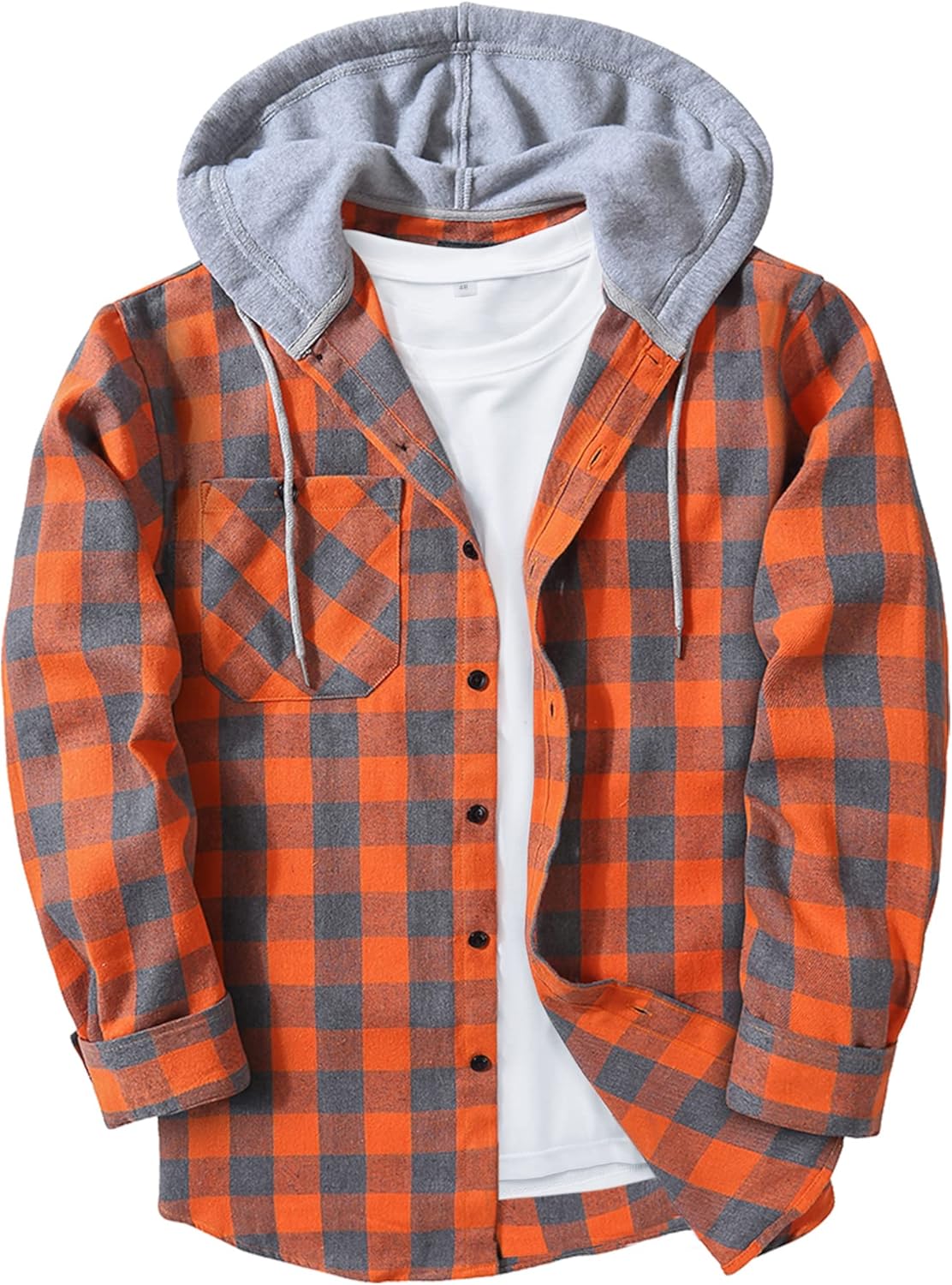 ZITY Men's Flannel Hoodie Shirts Casual Button Down Plaid Shirt Jackets for Men...