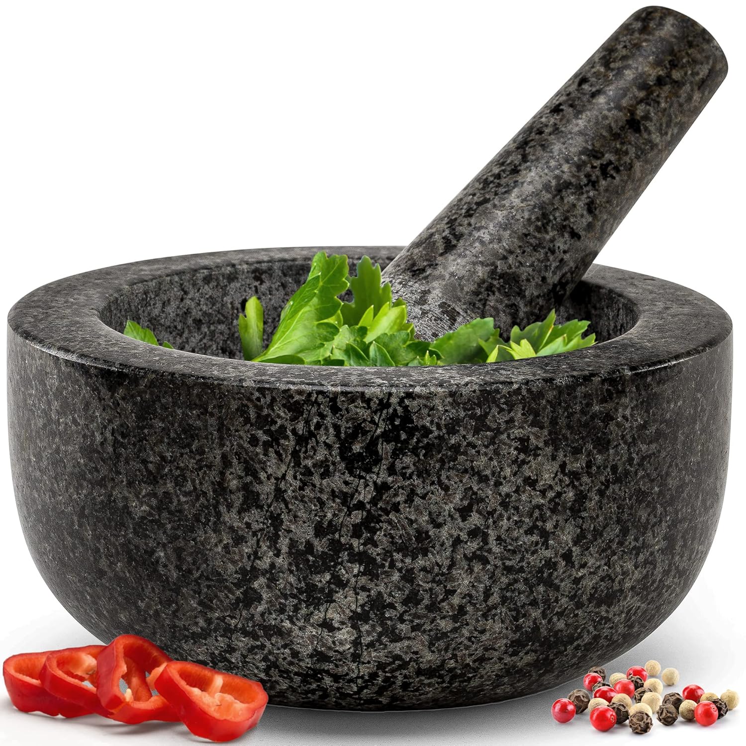 Heavy Duty Large Mortar and Pestle Set,100% Granite, Non Slip Base, Make Fresh G...