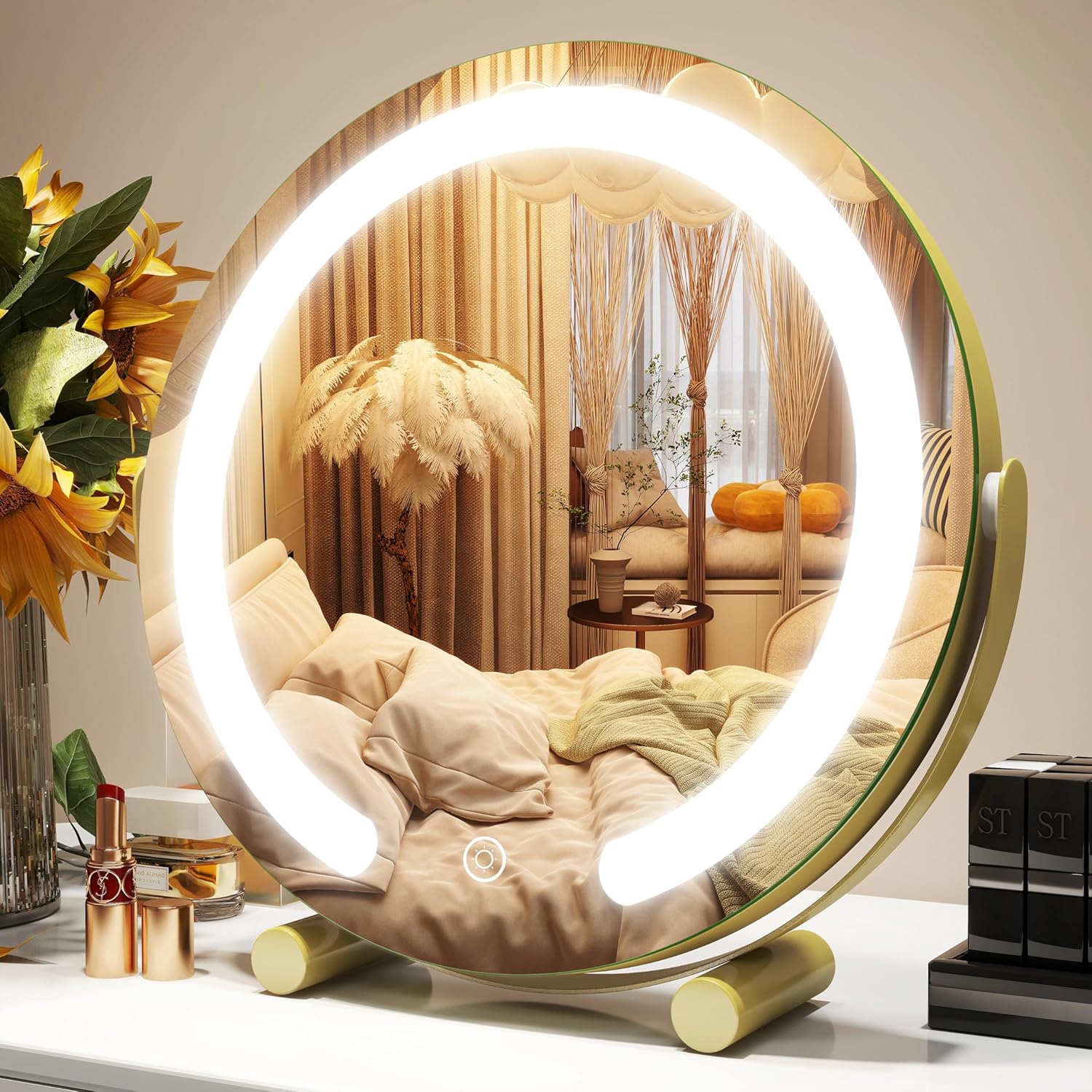 Gold Vanity Mirror, 12 Inch Makeup Mirror with Lights, Large Lighted Vanity Mirr...