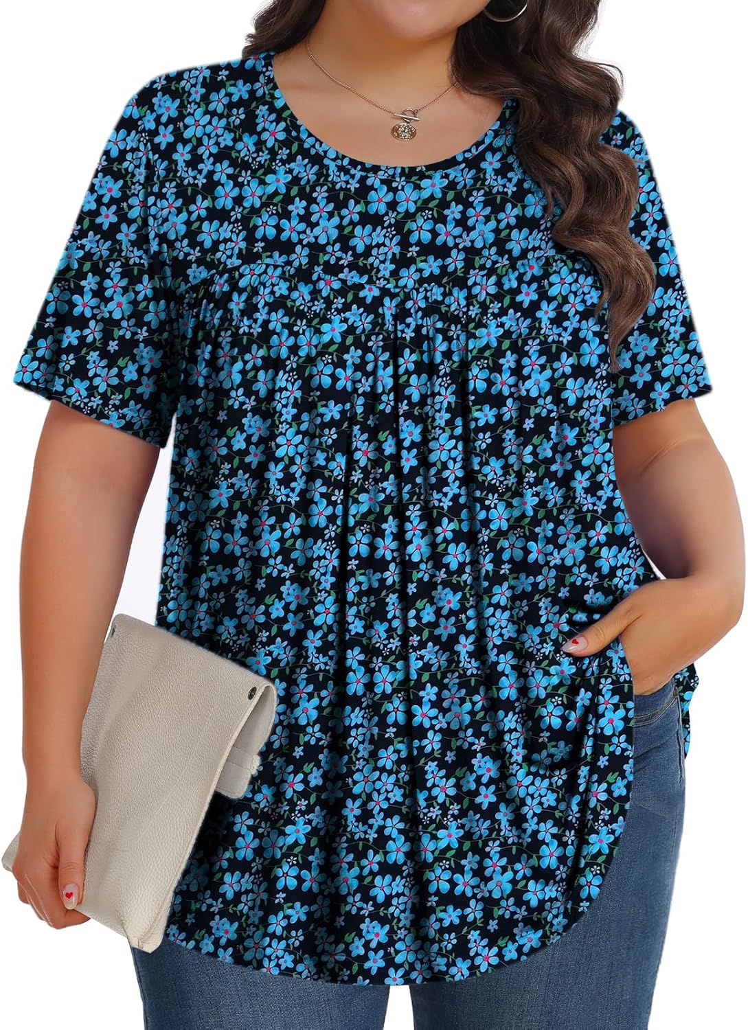 Womens Plus Size Tops Tunic Short Sleeve Crew Neck Shirts Casual Soft Blouse 1X-...