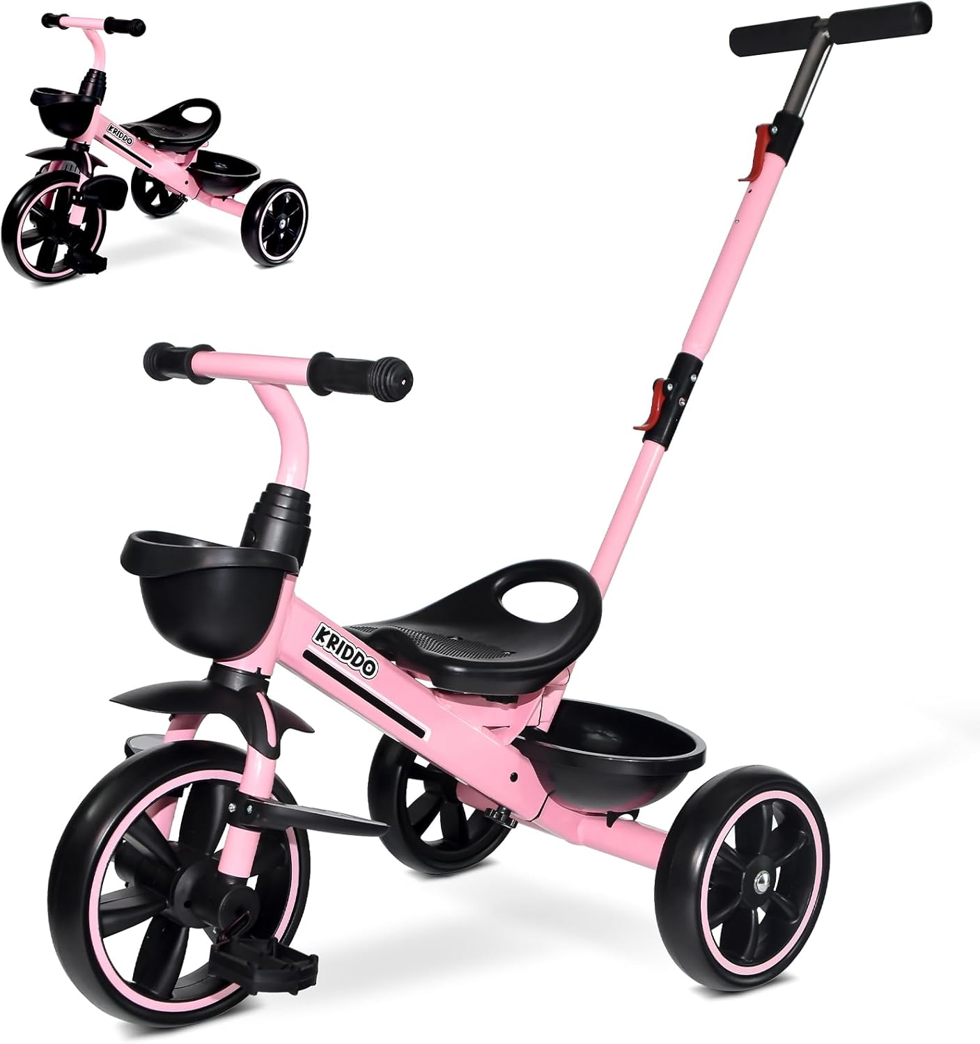 KRIDDO 2-in-1 Toddler Tricycle for Ages 18 Months to 5 Years Old - Extended Push...