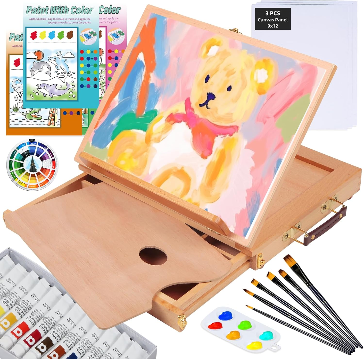 Falling in Art Tabletop Easel Set - 29 Pieces Starter Kit - Artist Acrylic Paint...