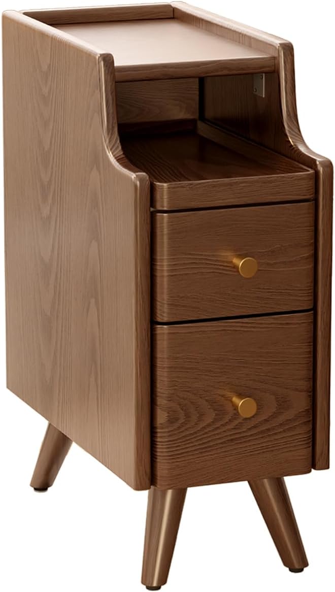 Small Nightstand,Solid Wood Nightstand with Drawers, Walnut Bedside Table for Be...