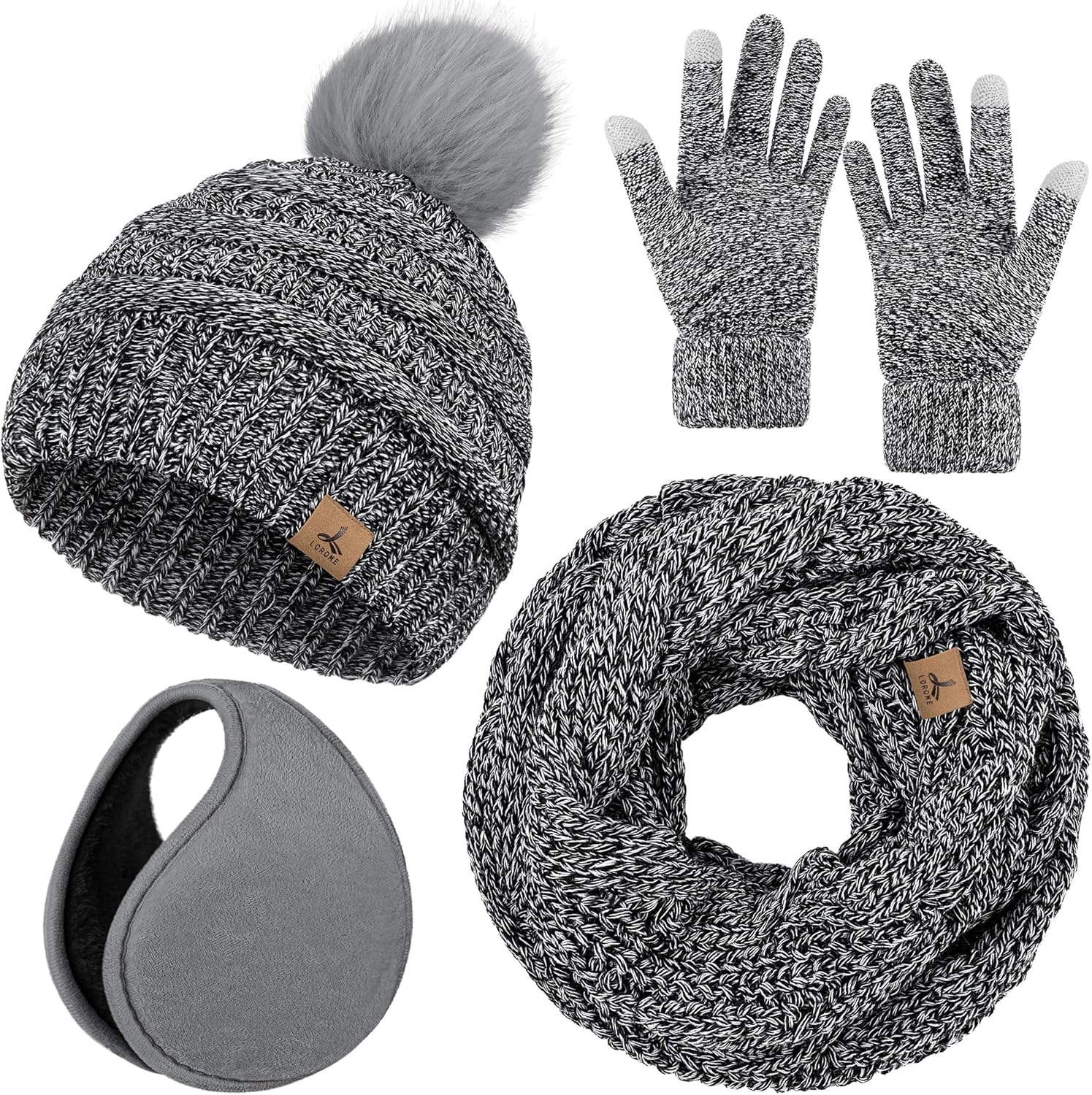 Winter Hat Scarf Gloves and Ear Warmer, Warm Knit Beanie Hat Touch Screen Gloves...