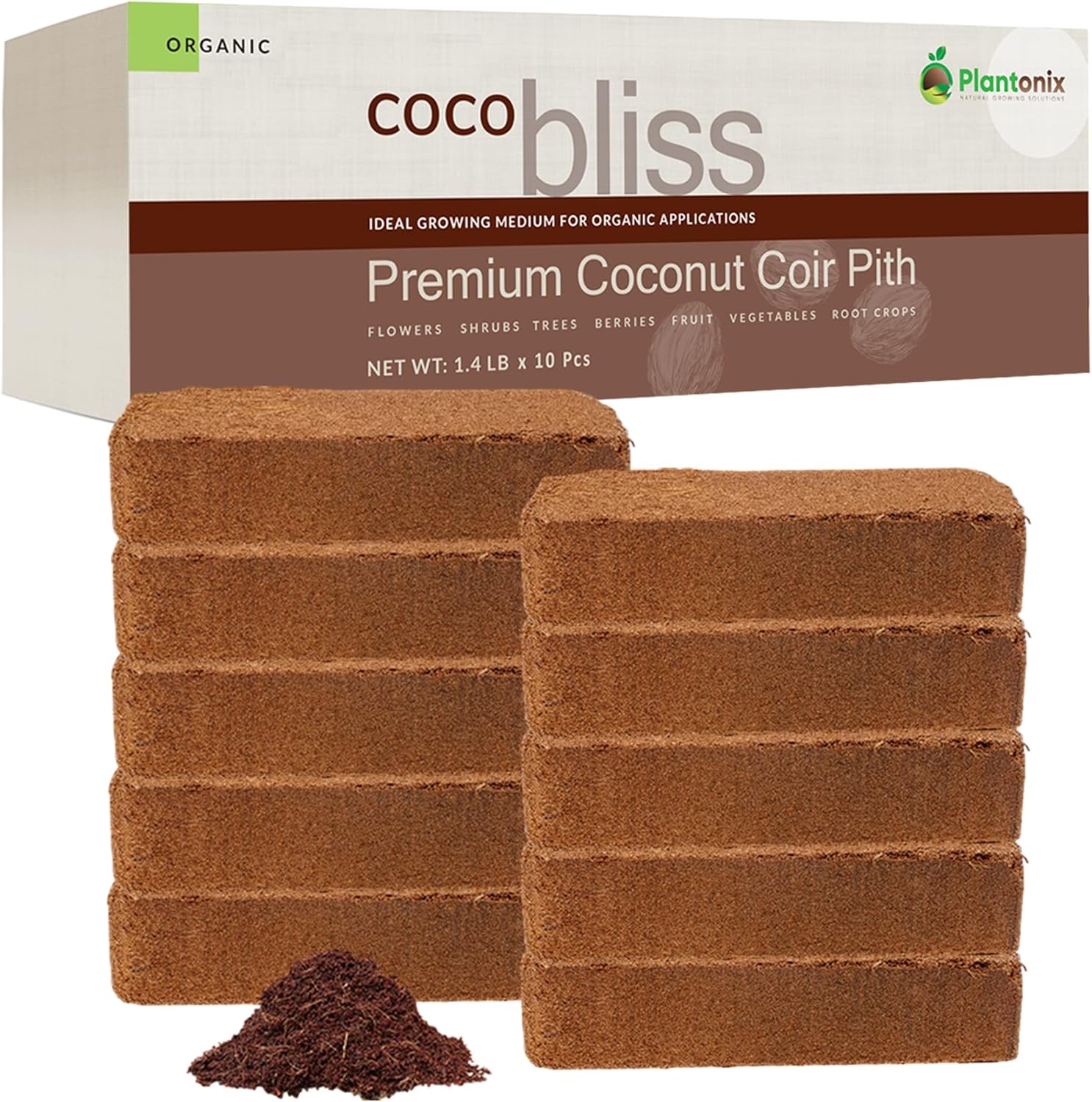 Coco Bliss 650gm Bricks (10-Pack) - Organic Coco Coir for Plants - OMRI-Listed C...