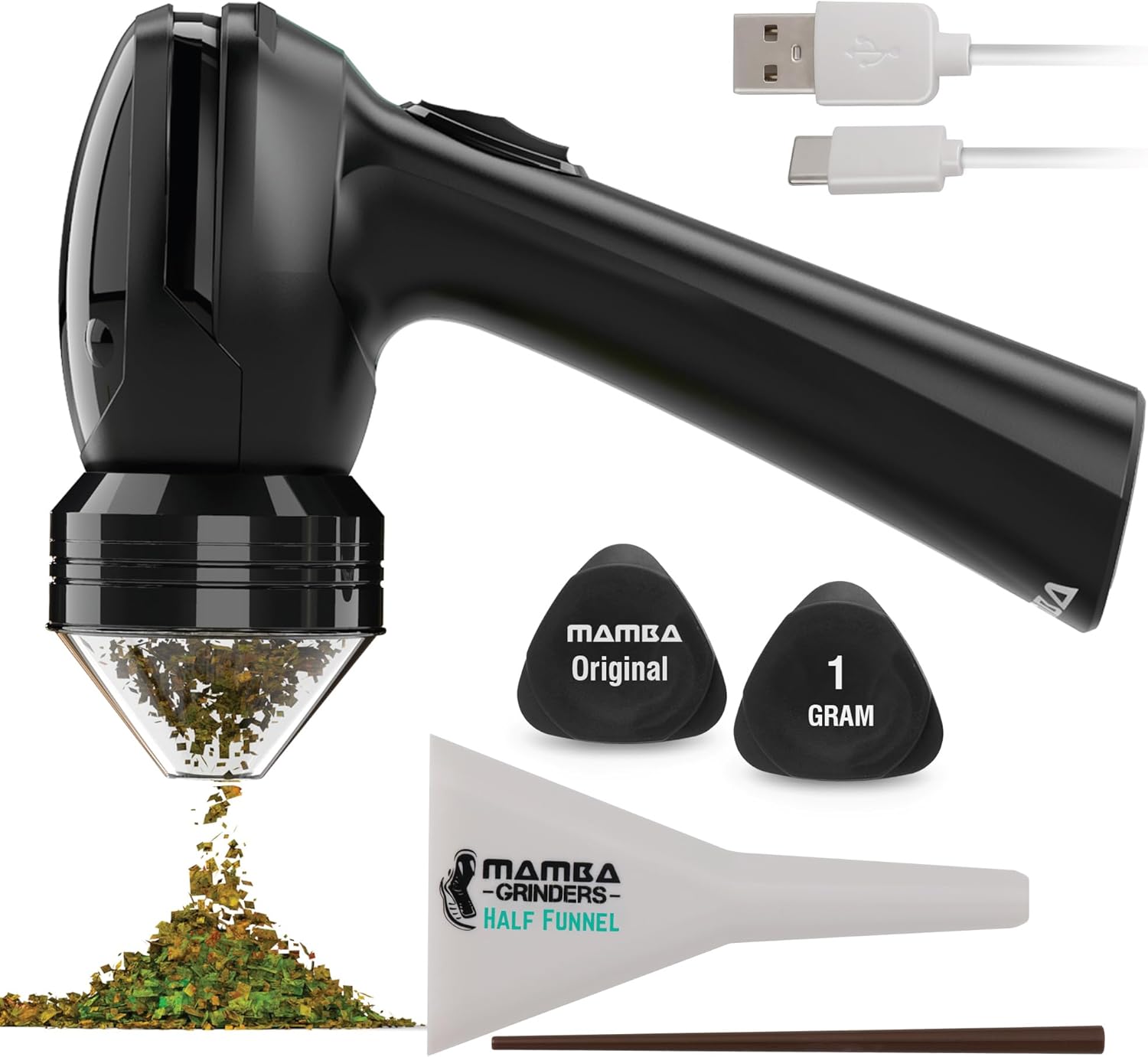 Mamba Original 1g Black USB Electric Herb Grinder. Small Portable Metal Herbal G...