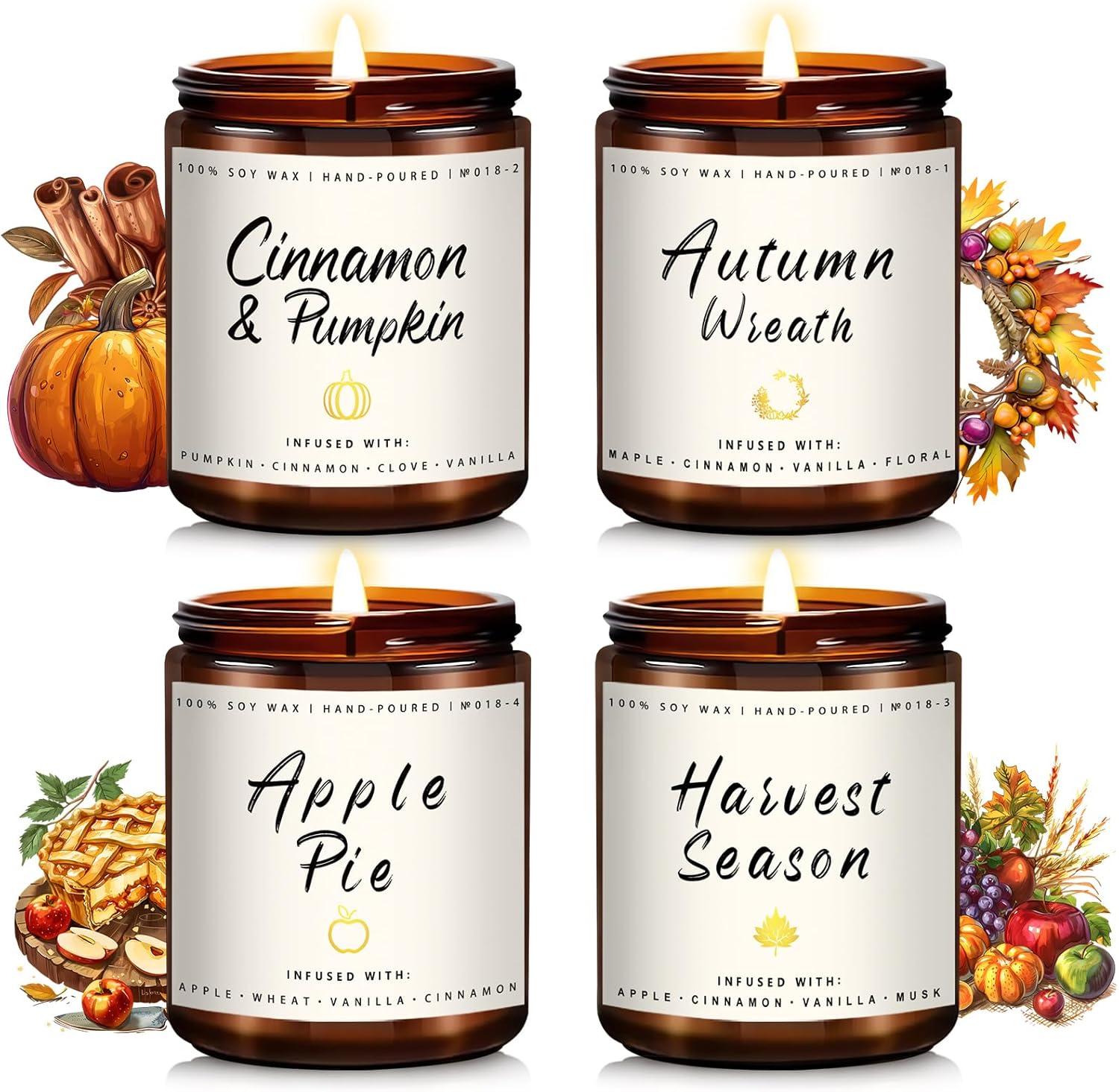 Winter Fall Candle Set | 4 Pack Christmas Fall Candles for Home - Christmas Gift...