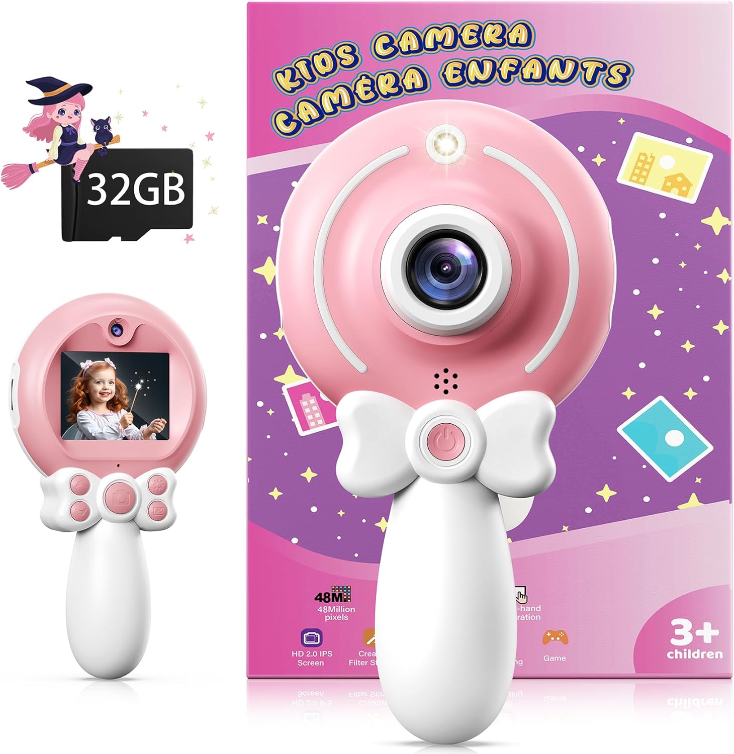 TEKFUN Kids Camera Toy for Girls Age 3-9, Magic Wand with Bow Handheld Camera, P...