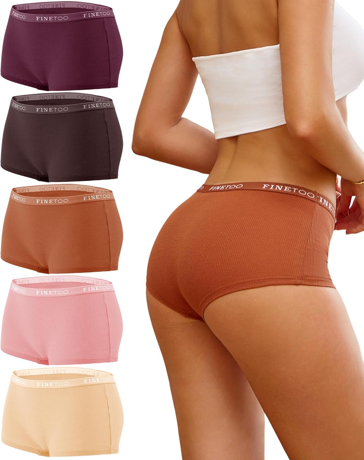 FINETOO Boyshort Underwear for Women Cotton Boxer Briefs Full Coverage Ladies Bo...