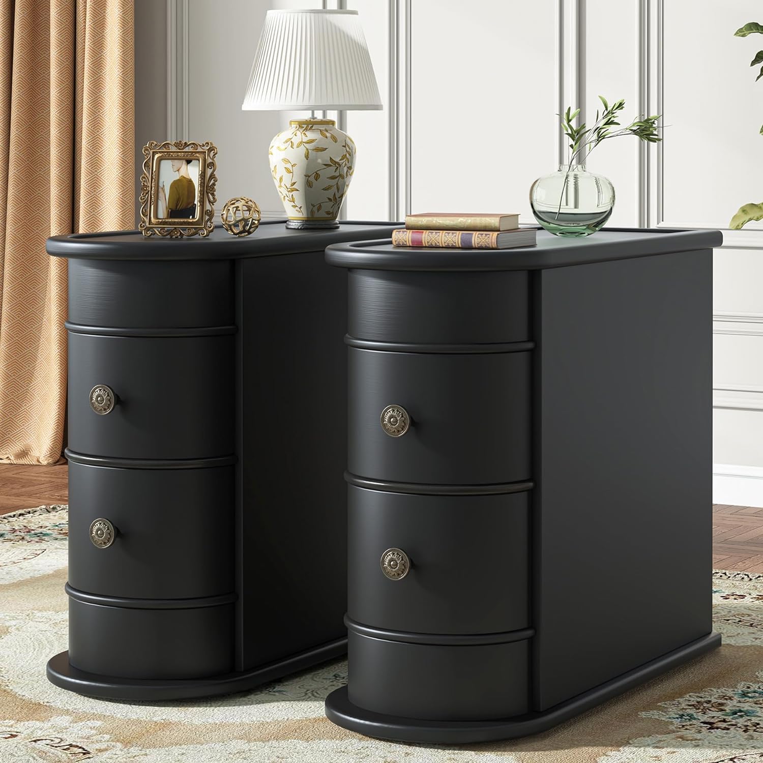 Tribesigns Wood End Table Set of 2, Narrow Solid Side Table 2-Drawer Slim Chair...