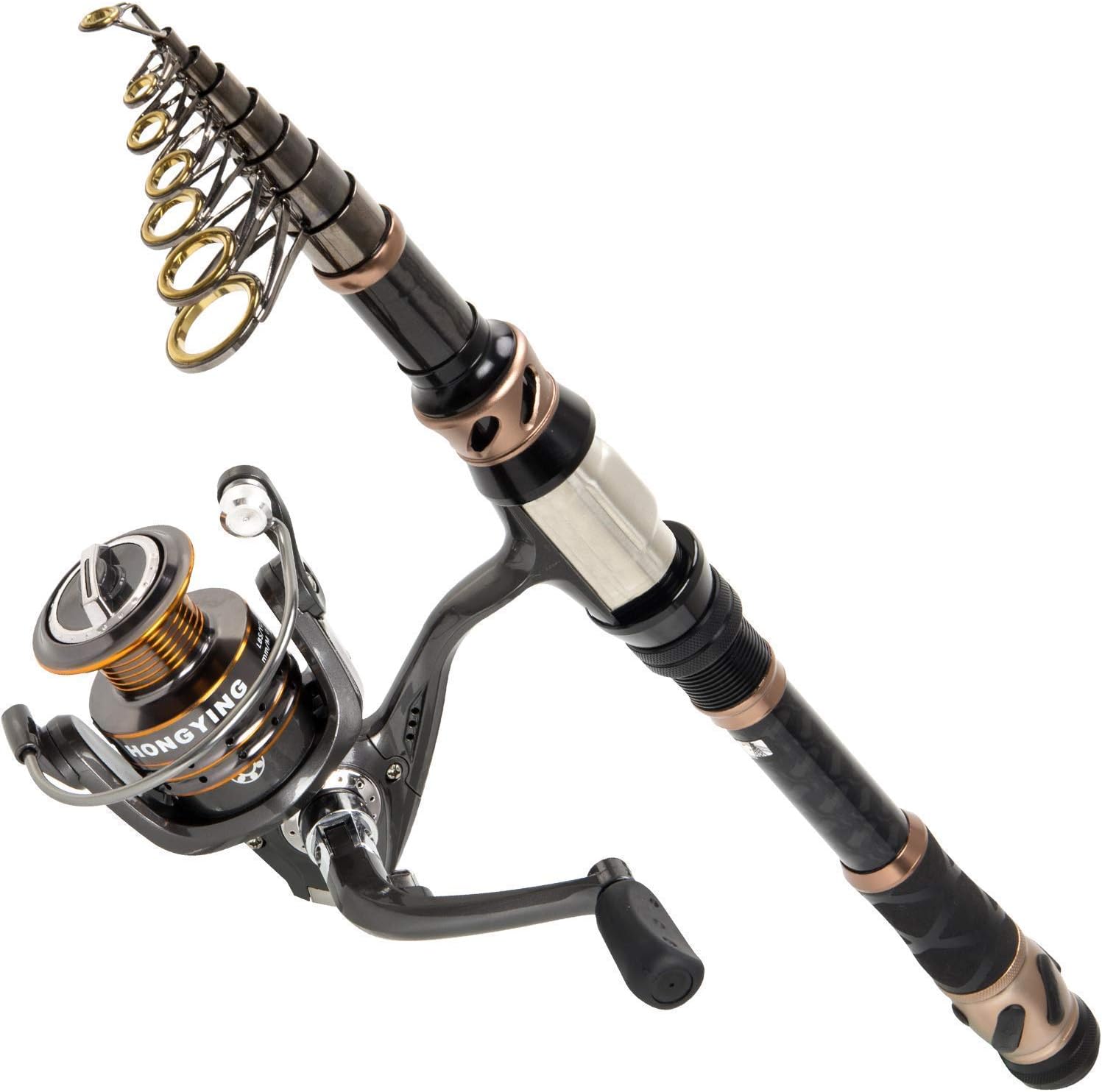 PLUSINNO Fishing Rod and Reel Combos - Carbon Fiber Telescopic Fishing Pole - Sp...