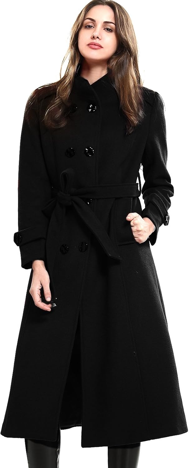 Escalier Women's Wool Trench Coat Winter Double-Breasted Jacket with Belts Small...
