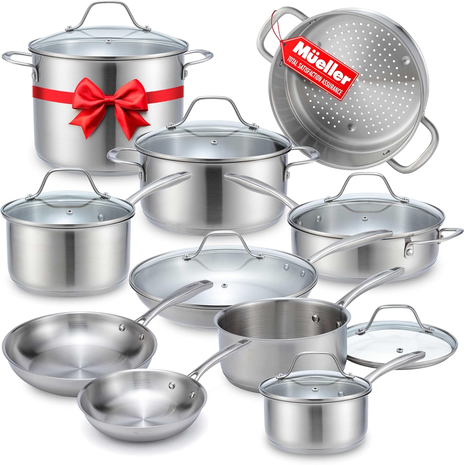 Mueller Pots and Pans Set 17-Piece, Ultra-Clad Pro Stainless Steel Cookware Set,...