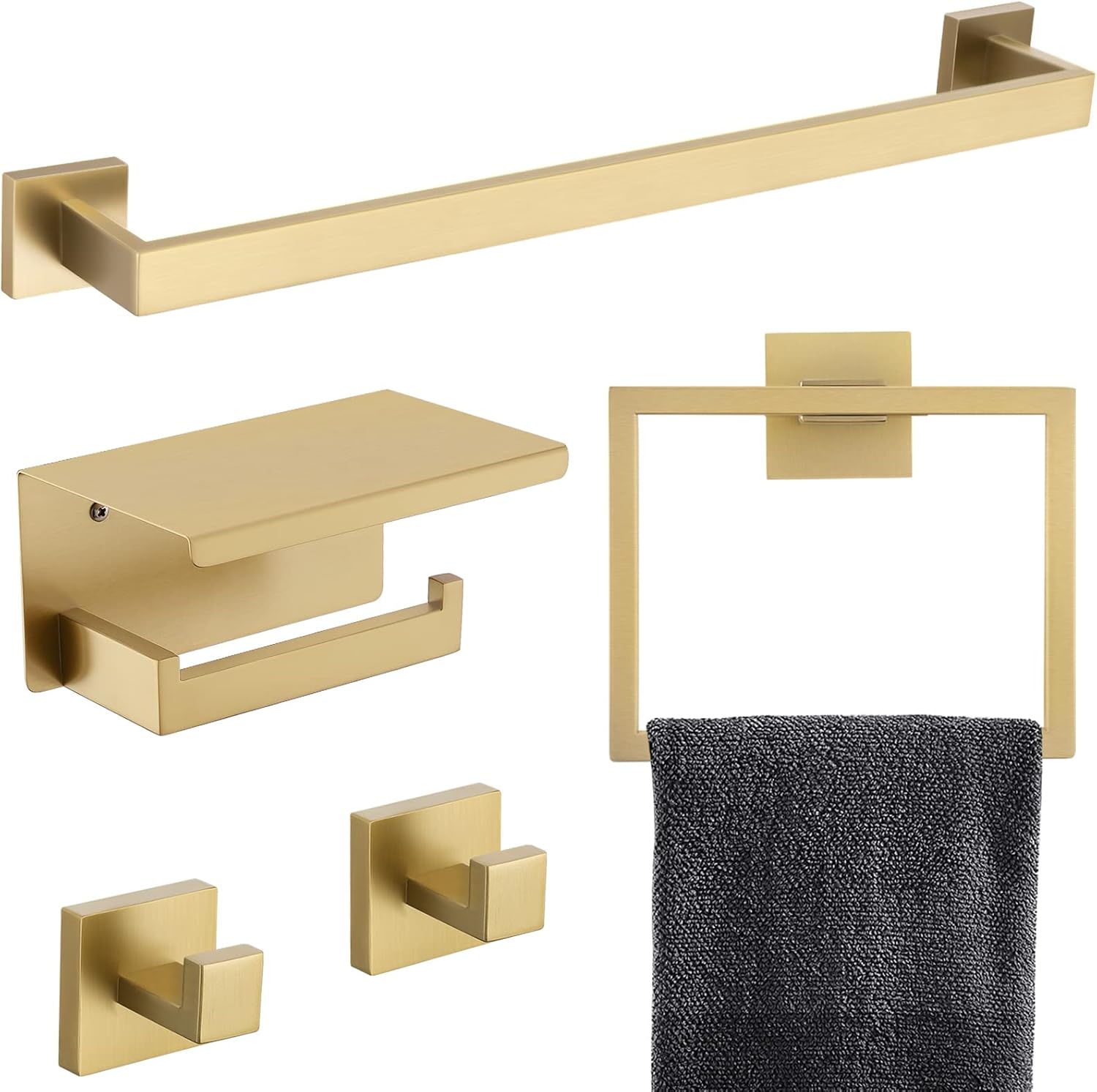 TNOMS 5-Piece Bathroom Hardware Set 23.6 Inch Gold Towel Bar Set Towel Bar Towel...