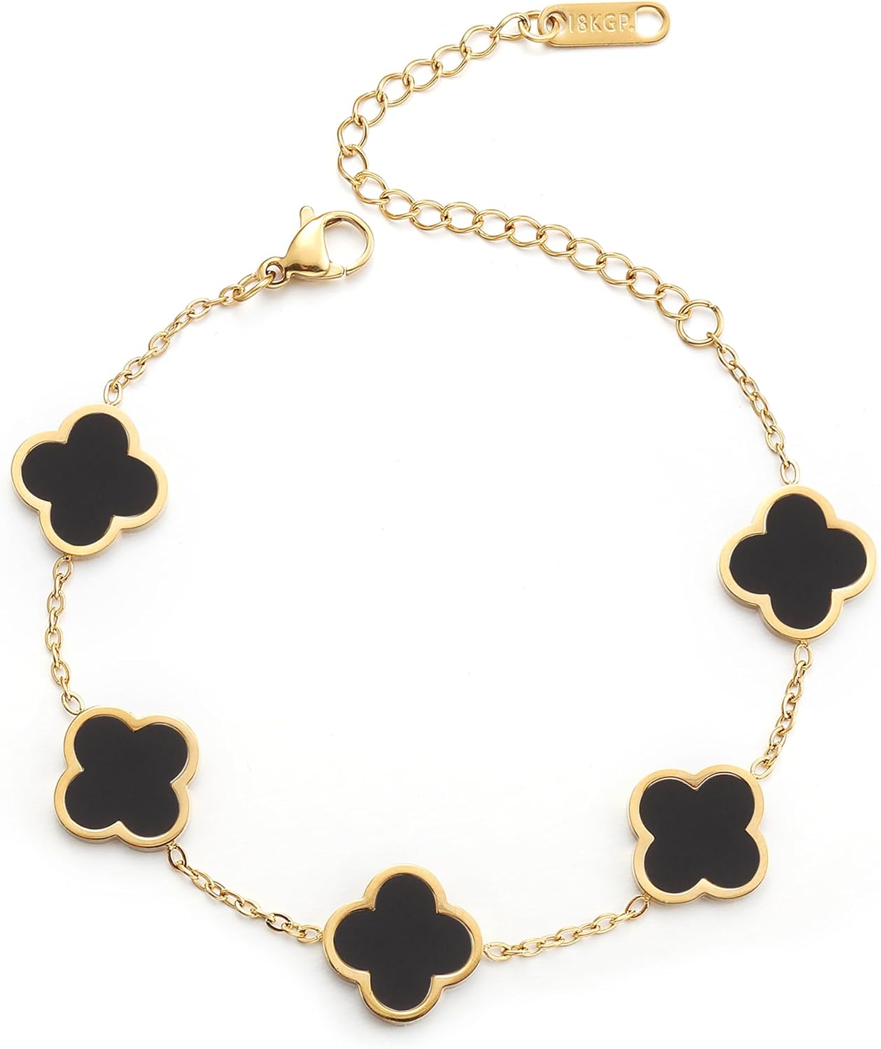 18K Gold Plated Clover Lucky Bracelet for Women White/Black/Red/Green Flower Fou...
