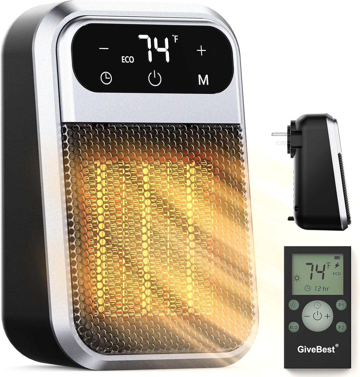 GiveBest 800W Wall Outlet Space Heater with Remote,LED Display Small Plug in Ele...