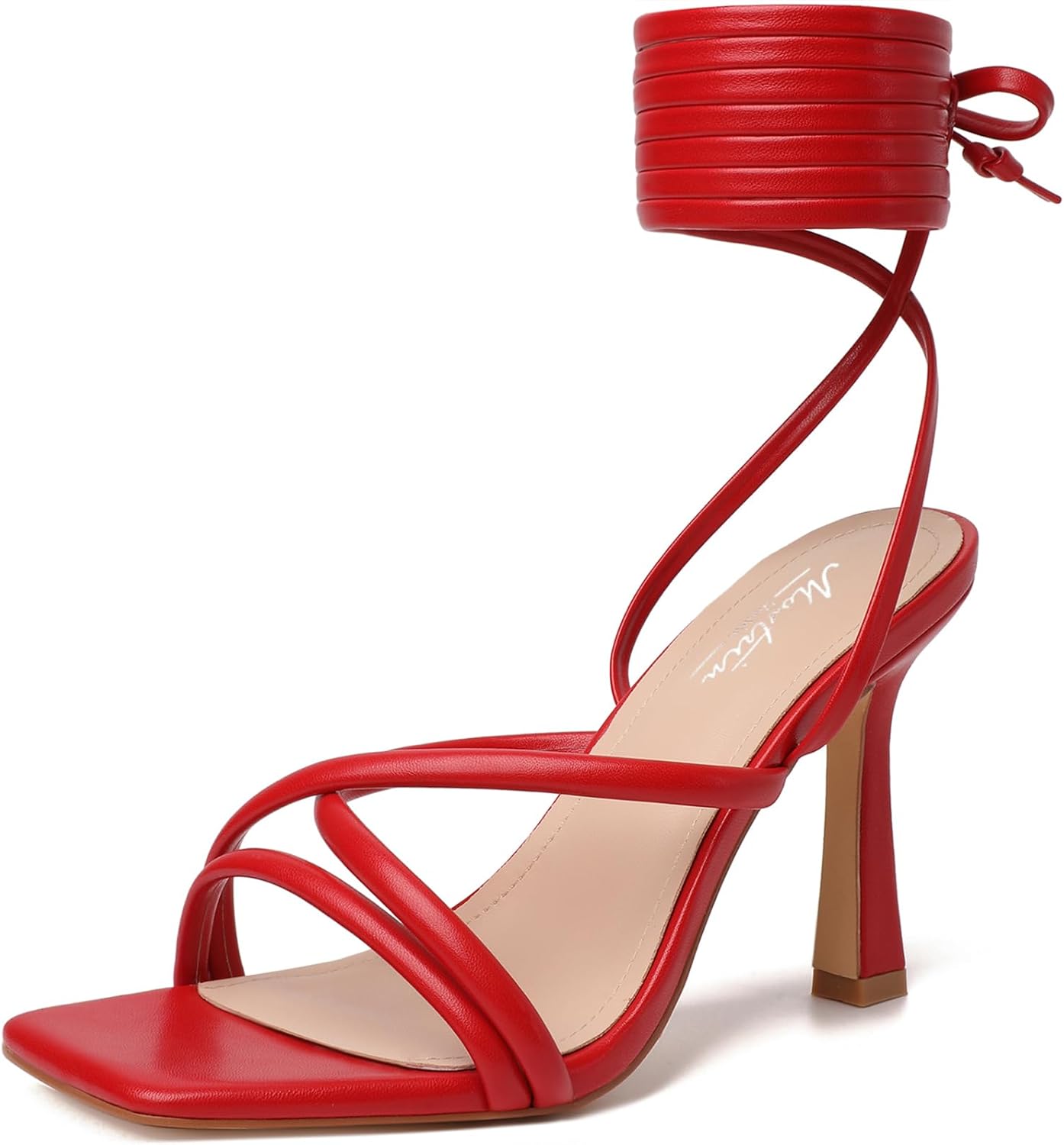 Mostrin Womens Sandals Strappy Heels for Women Lace Up Heels Square Open Toe Hee...