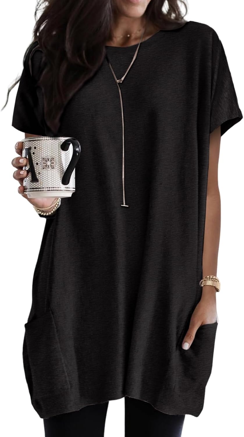 Dokotoo Womens Summer Casual Short Sleeve Shirts Loose Fit Oversized Tshirts Tun...