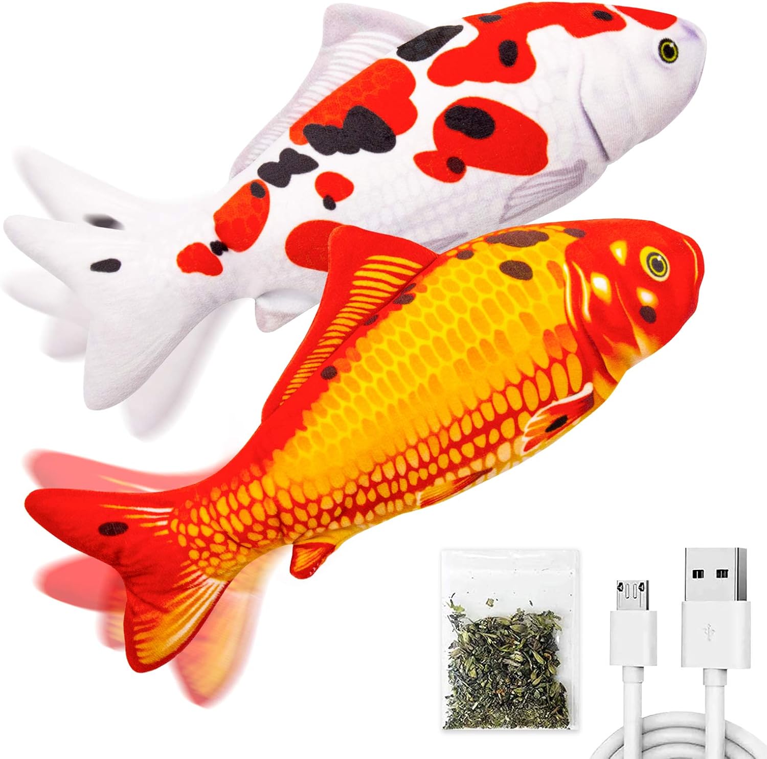 TOOGE 2 Pack 11" Floppy Fish Cat Toys with SilverVine and Catnip for Indoor Cats...
