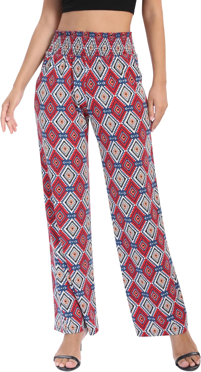 Urban CoCo Women's Boho Palazzo Pants Wide Leg Beach Pants High Waisted Lounge P...