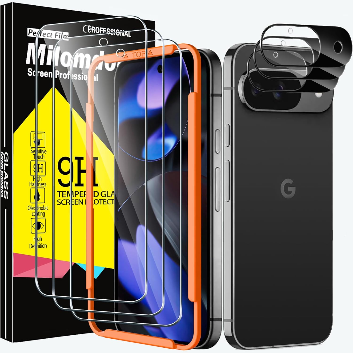 Milomdoi 3 Pack Screen Protector for Google Pixel 9 with 3 Pack Camera Lens Prot...