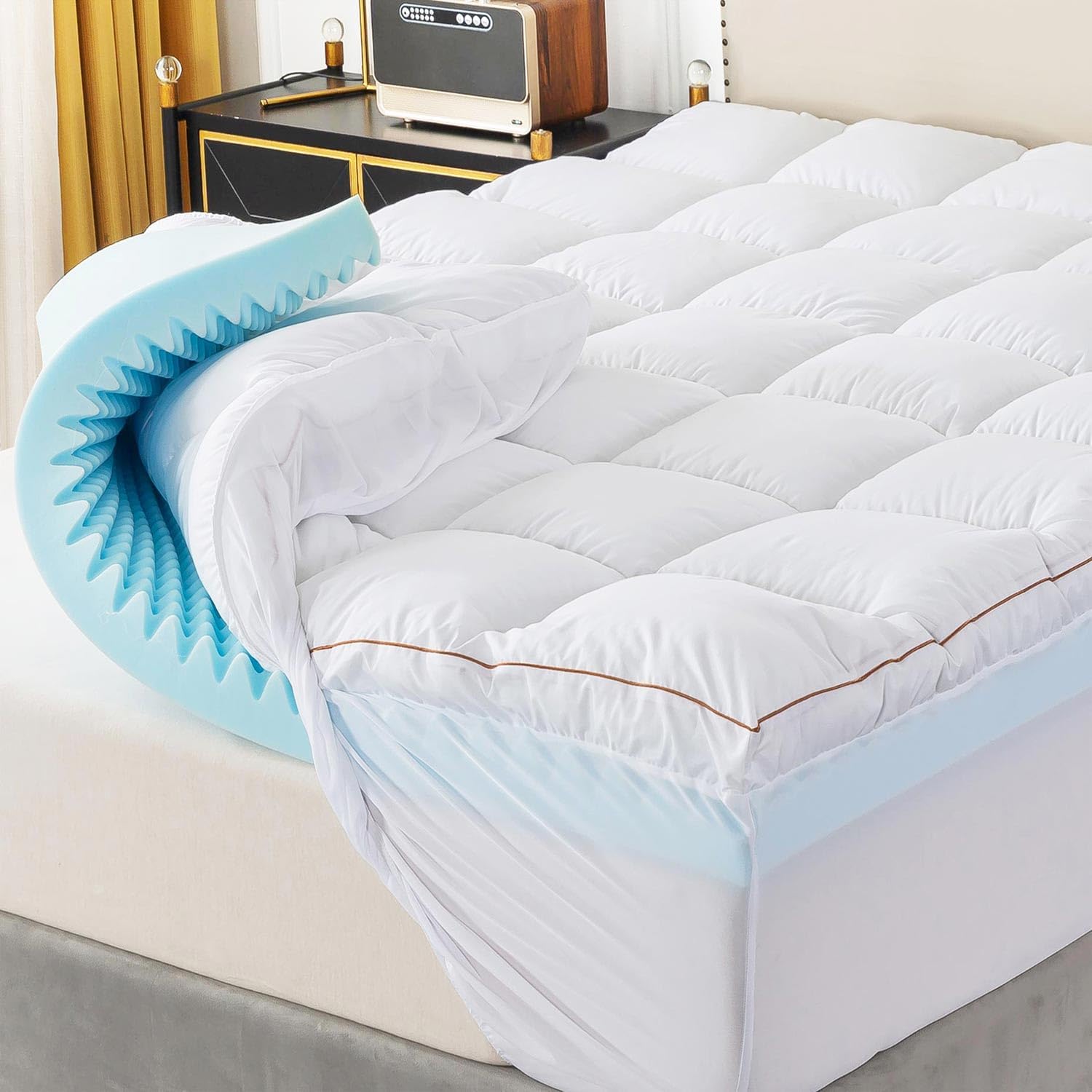 Whatsbedding Dual Layer 4 Inch Memory Foam Mattress Topper Twin Size, 3 Inch Mem...