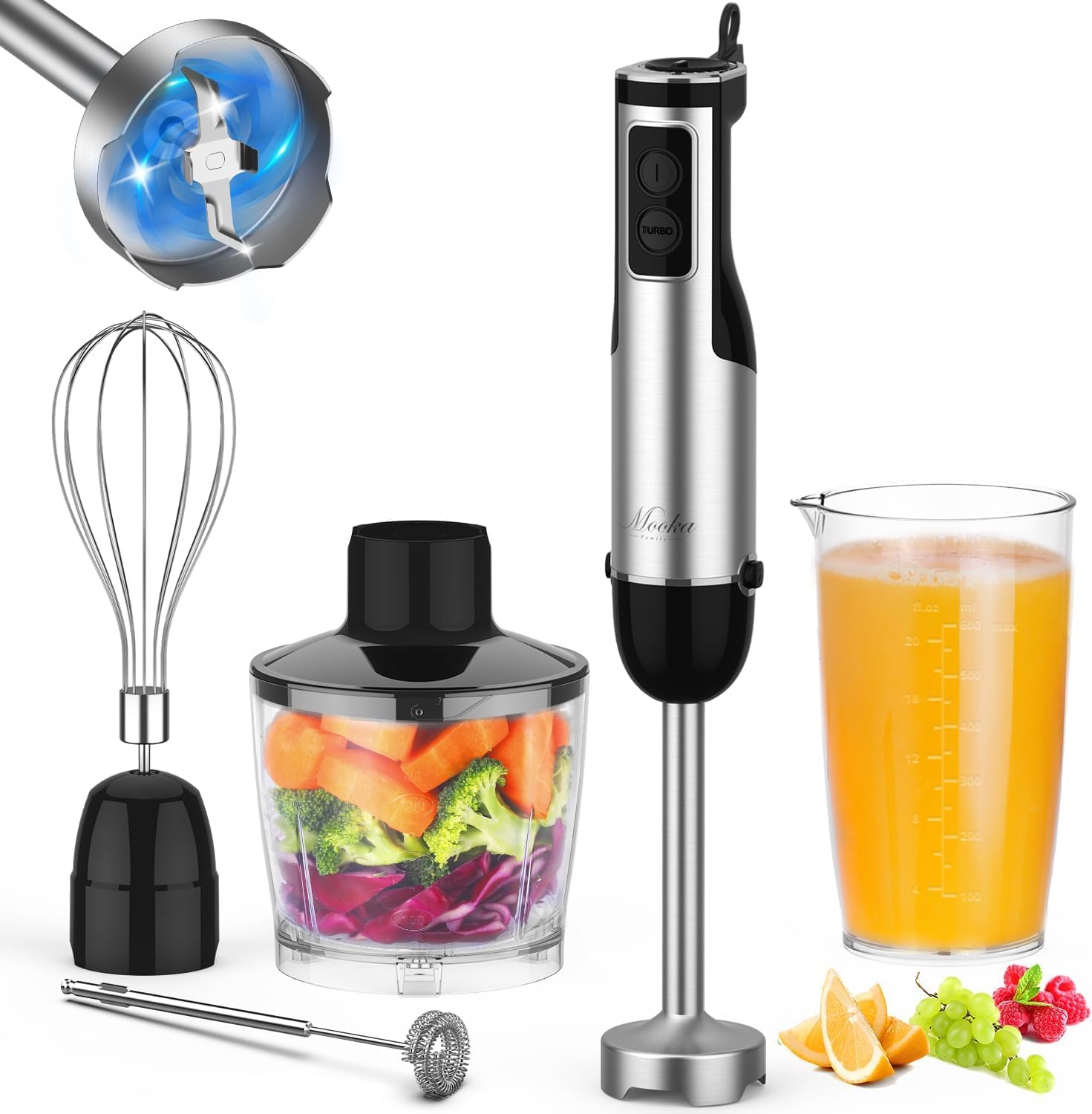 Immersion Blender Handheld, 1100W 5-in-1 Multi-Purpose Hand Blender, 12-Speed St...
