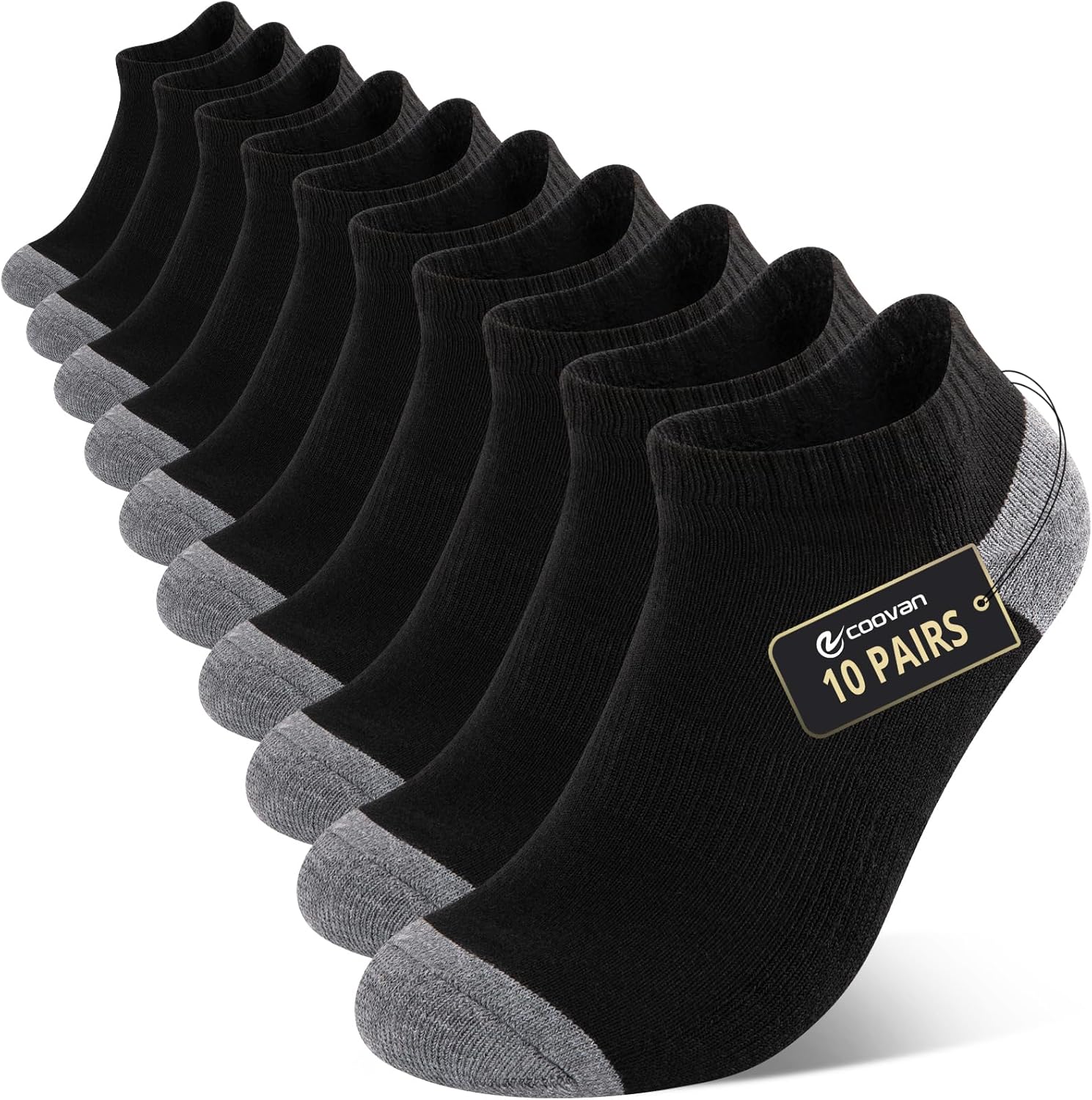 COOVAN 10 Pairs Mens Cushion Ankle Socks Men 10 Pack Low Cut Comfort Breathable...