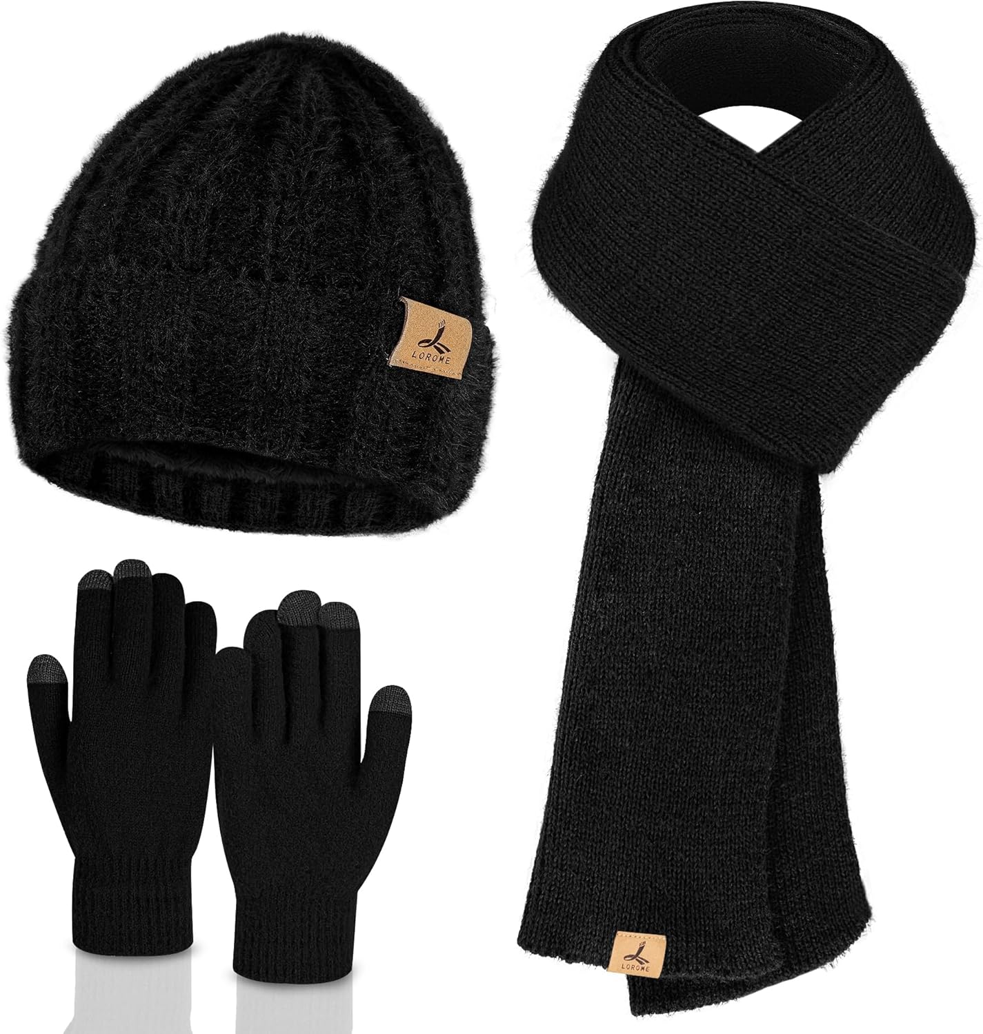 Winter Beanie Hat Scarf Gloves, Warm Fleece Knit Hat Long Scarf Neck Warmer Touc...
