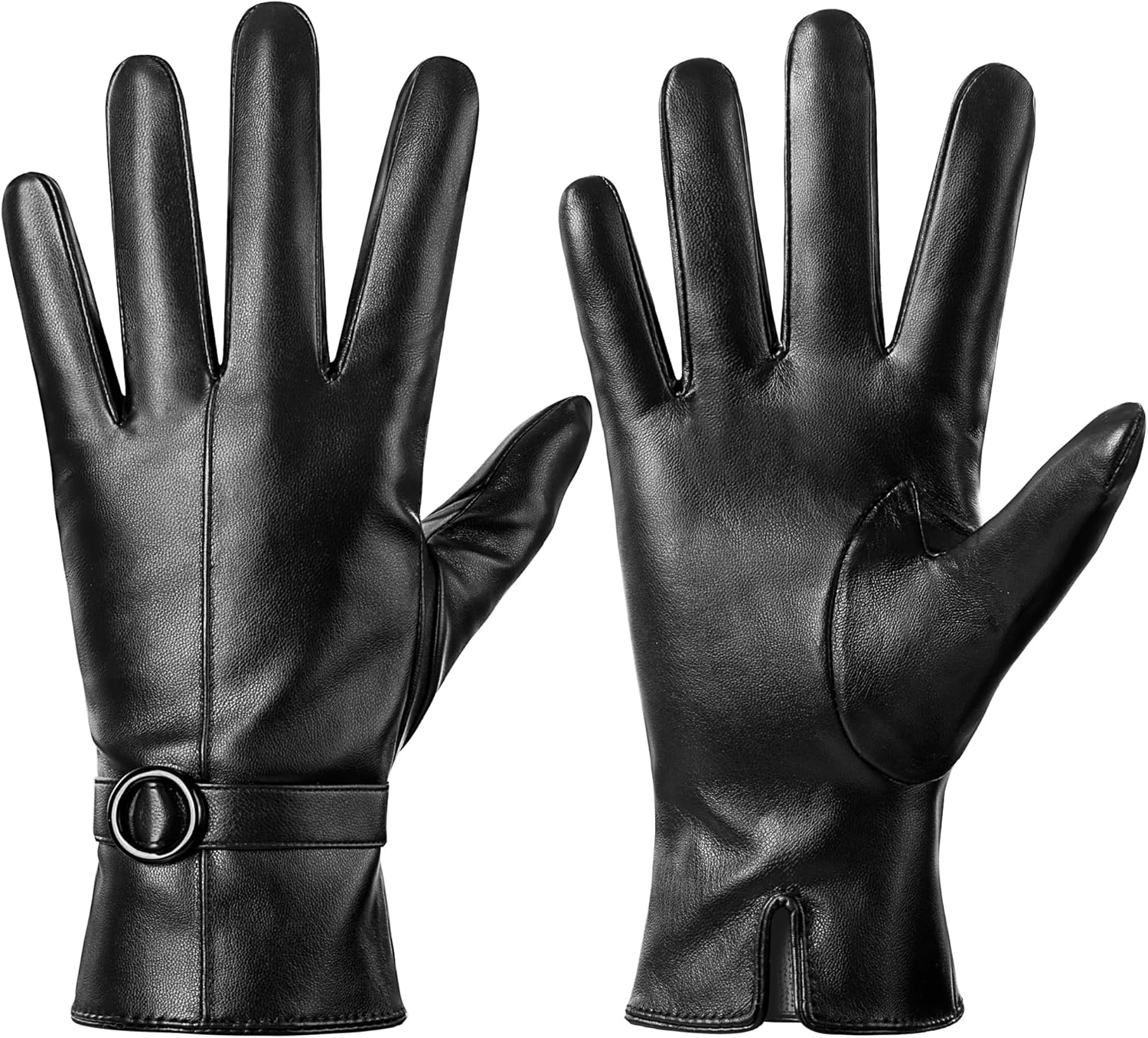 Womens Winter Leather Gloves Touchscreen Texting Warm Driving Lambskin Gloves Bl...