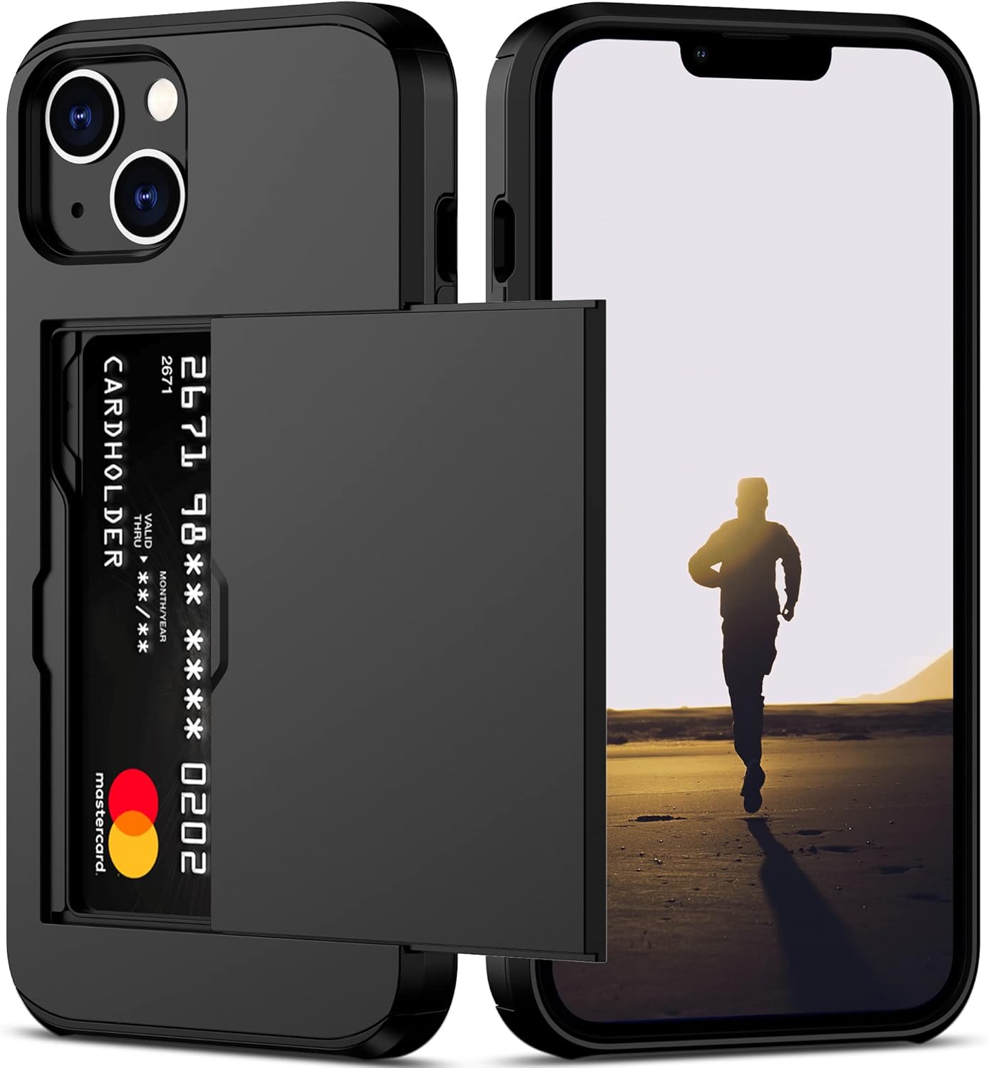 Nvollnoe for iPhone 13 Case with Card Holder Heavy Duty Protective Dual Layer Sh...