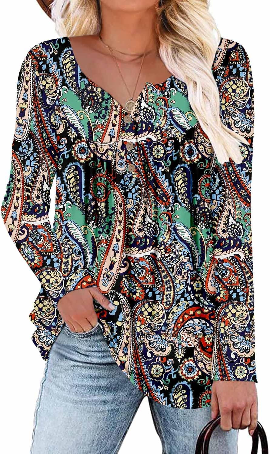 ROSELINLIN Womens Long Sleeve Tunic Tops Floral Fall Blouse Shirts XX-Large A Co...