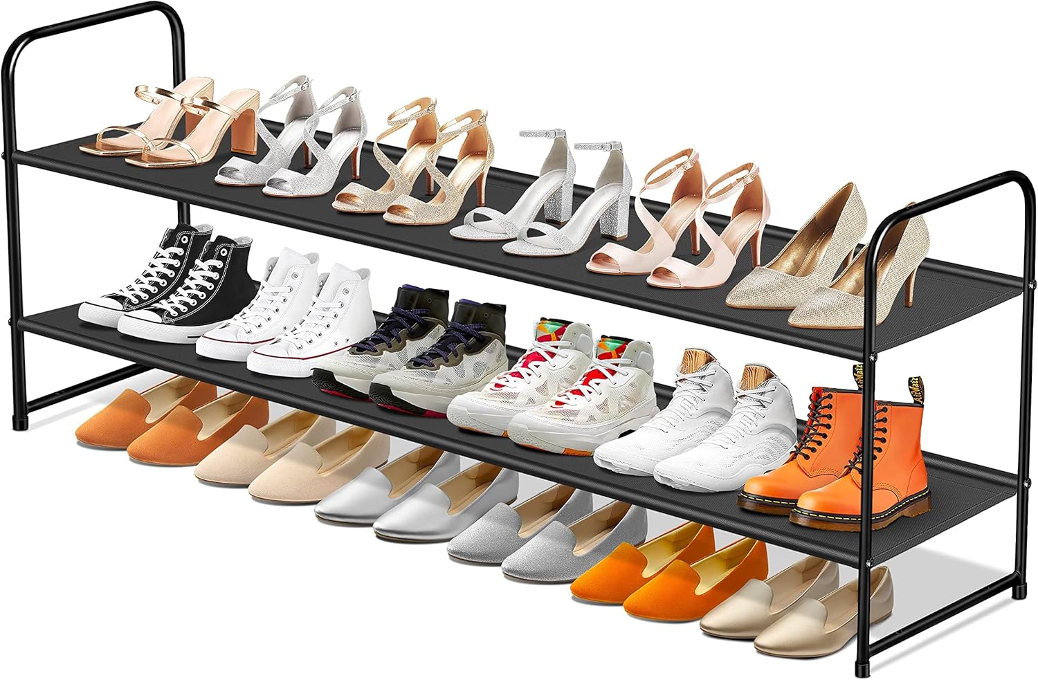 SLEEPING LAMB Long 2-Tier Shoe Organizer for Closet, Stackable Wide Shoe Rack Ho...