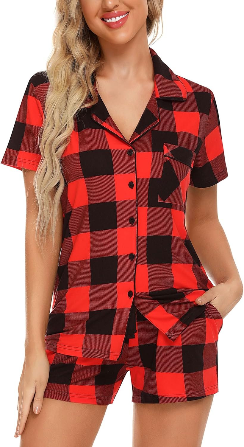 Senert Pajamas Set For Women Short Sleeve Sleepwear Soft Button Down Pjs Set Nig...