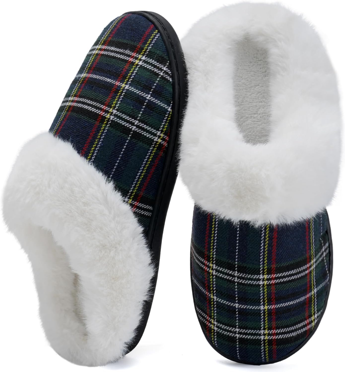 WateLves Women's Memory Foam Slippers Knitted Fur Collar House Shoes Anti-Skid S...