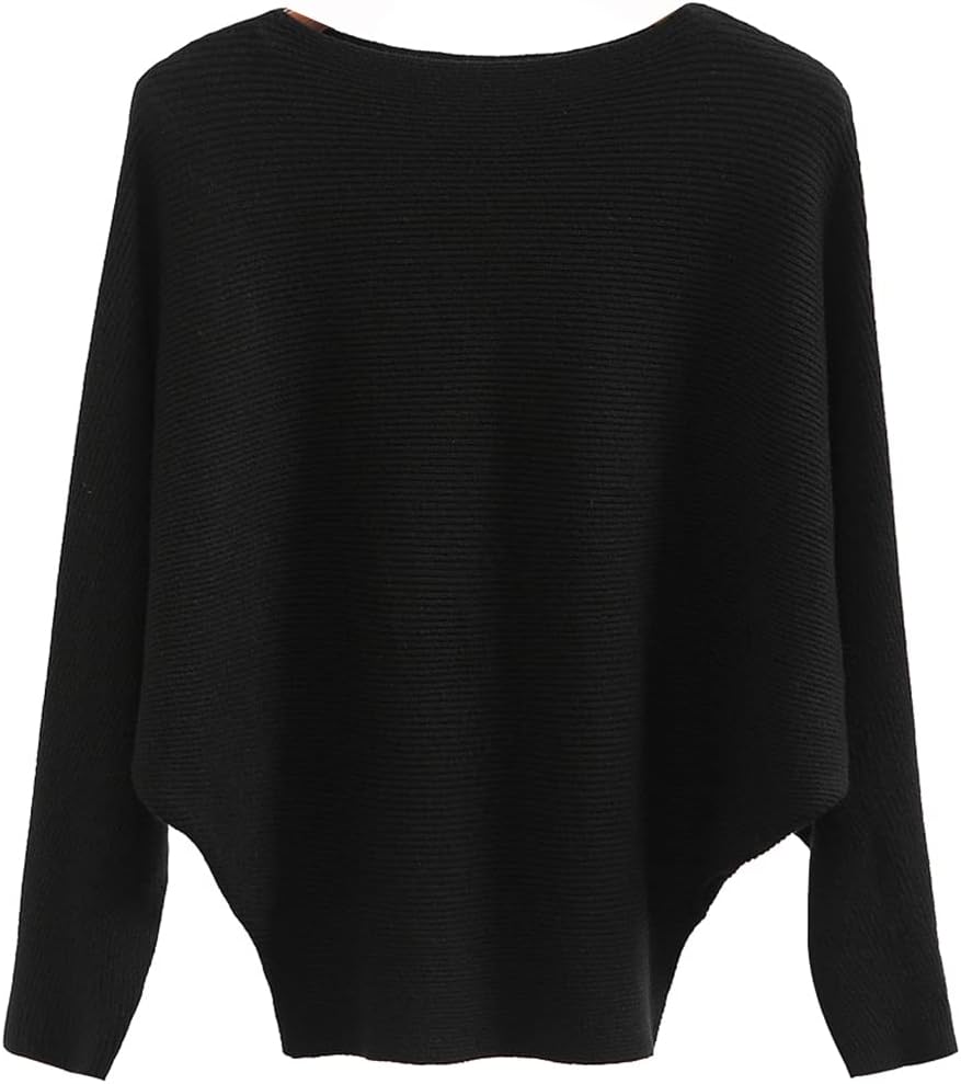 Ckikiou Womens Lightweight Oversized Boat Neck Sweaters Tops Dolman Batwing Slee...