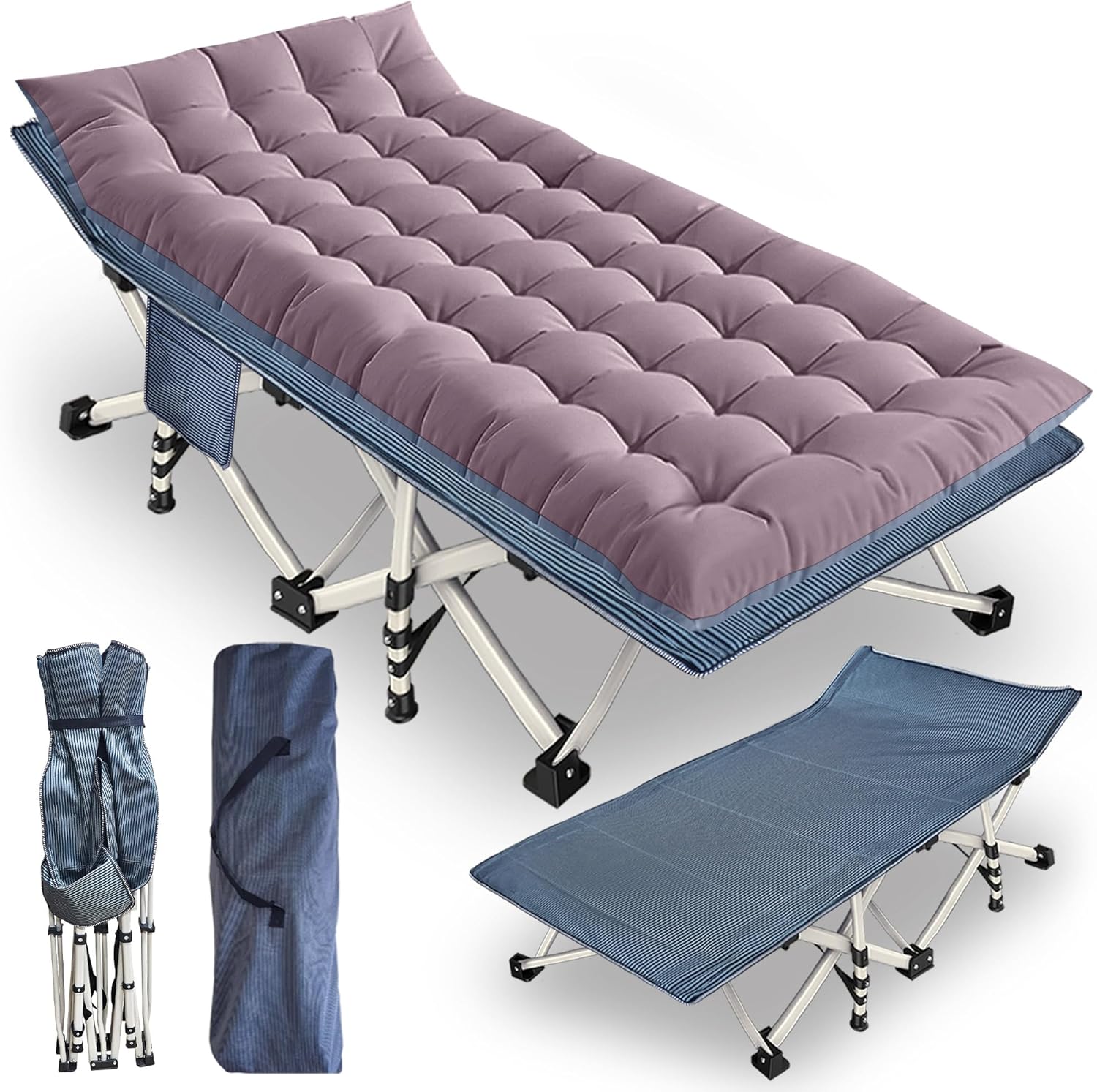 79" x 32" x 18" Camping Cot with Mattress Oversize Width XXL Folding Cot Heavy D...