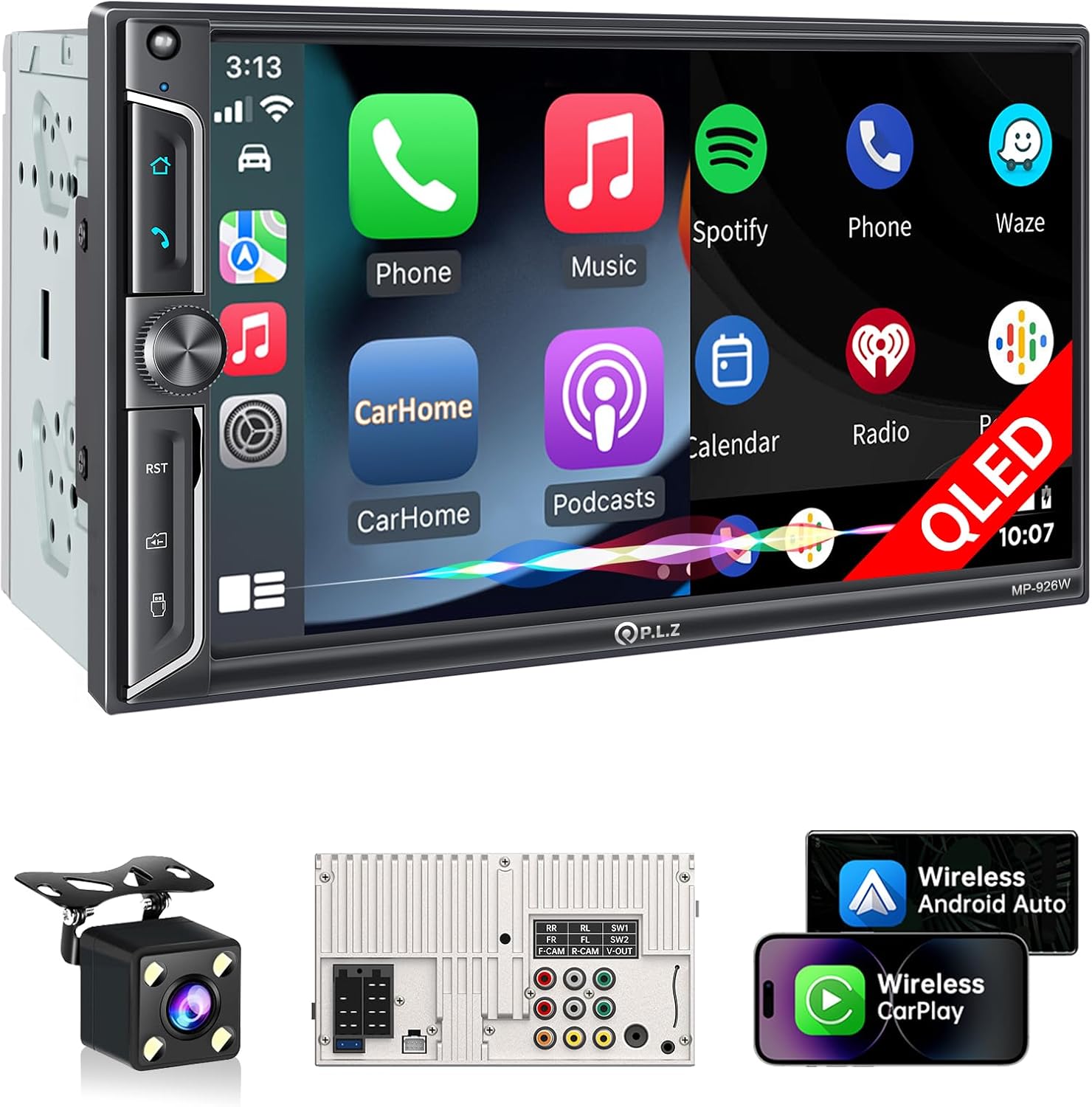 PLZ 7" Wireless Double Din Car Stereo Apple Car Play Radio Carplay Android Auto...